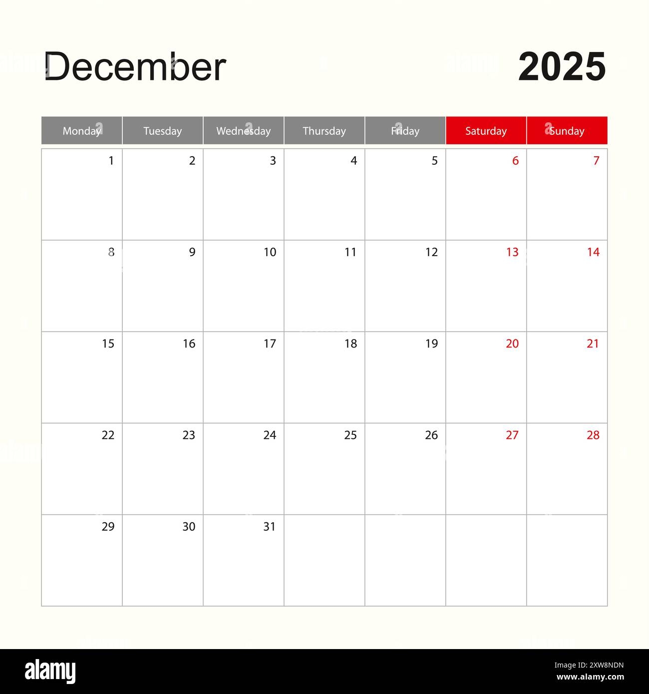 Blank Dec 2025 Printable Calendar