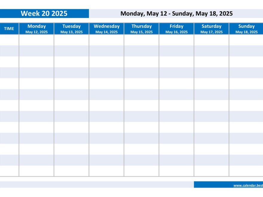 Week 20 2025 Dates Calendar And Weekly Schedule To Print