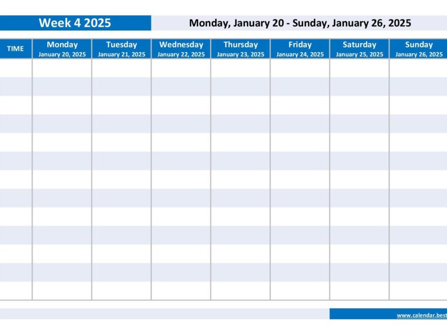 Week 4 2025 Dates Calendar And Weekly Schedule To Print