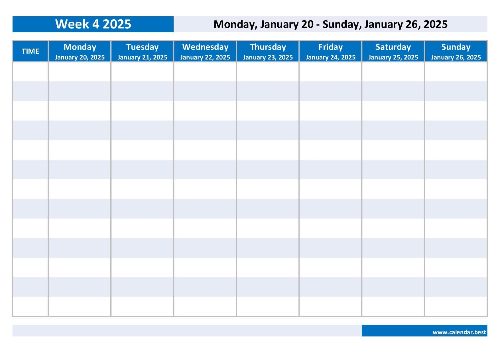 Week 4 2025 Dates Calendar And Weekly Schedule To Print