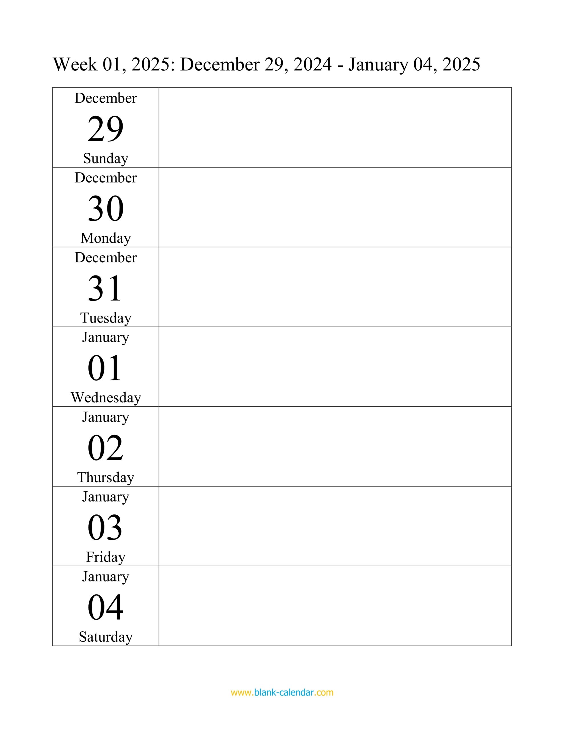 2025 Blank Printable Calendar