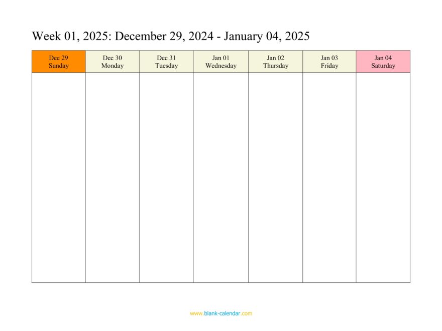 Weekly Calendar 2025 WORD EXCEL PDF