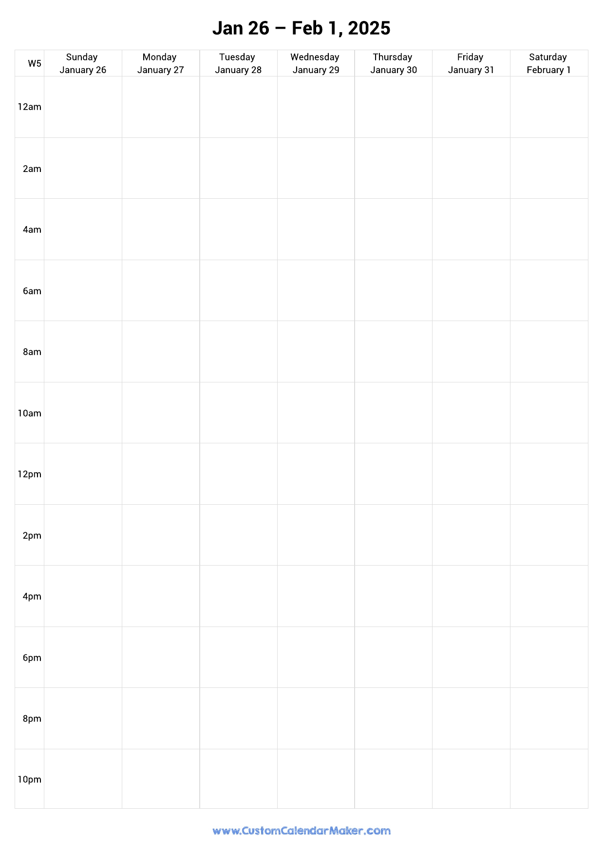 Weekly Calendar February 2025 Custom Calendar Maker