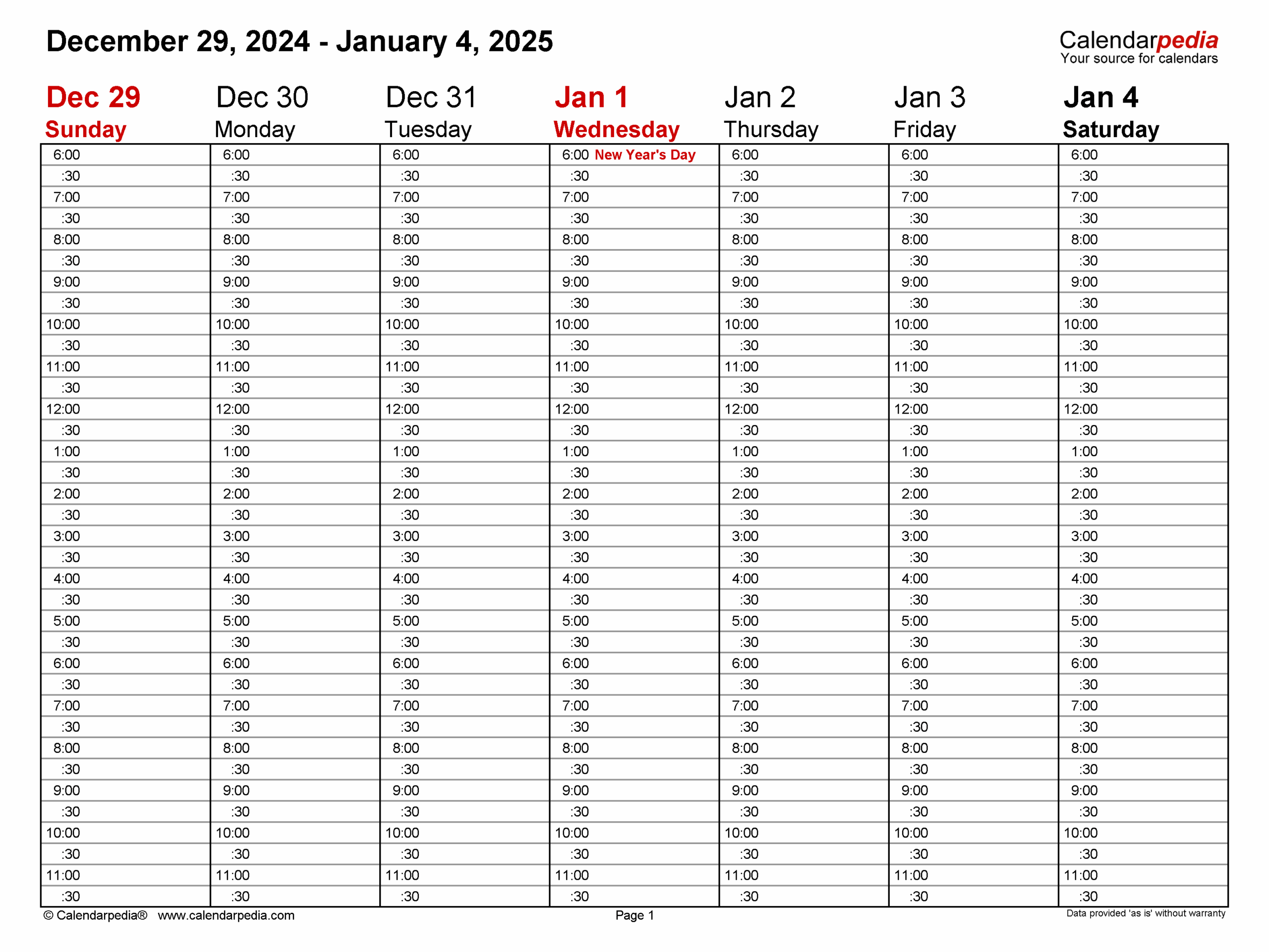 Weekly Calendar 2025 Blank