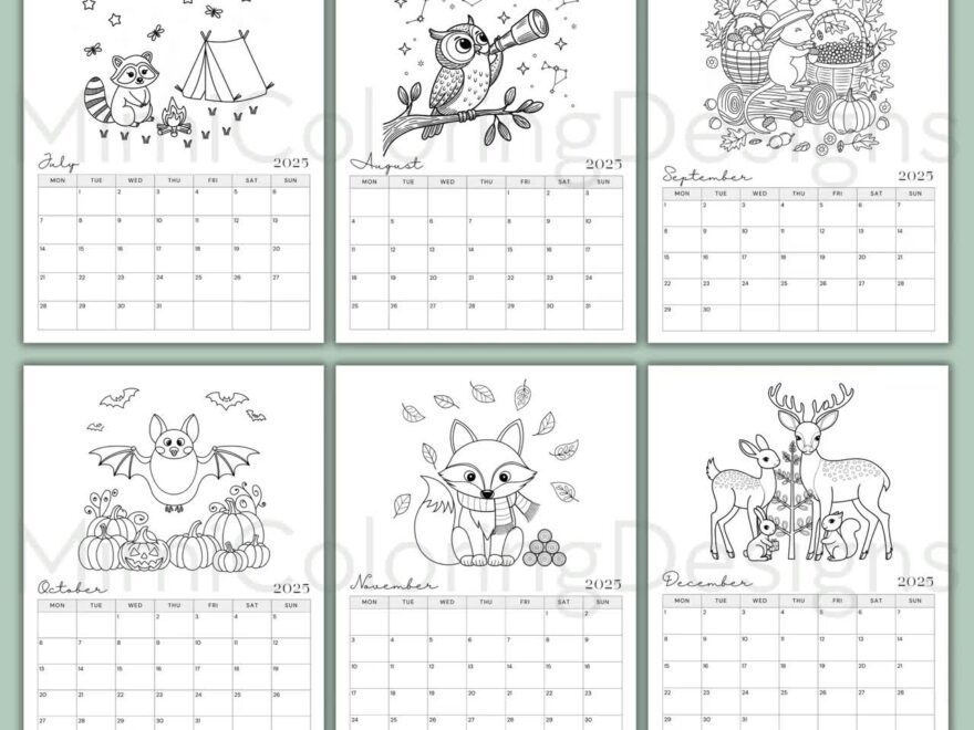Woodland Animals Coloring Calendar 2025 Printable 2025 Monthly Planner Kids Calendar Woodland Lover Gift Wall Calendar Printable PDF Etsy