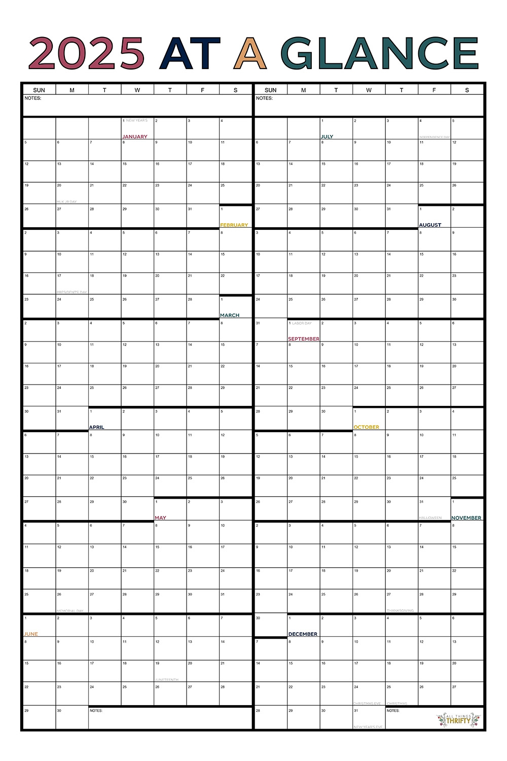 Year At A Glance FREE Printable Calendar All Things Thrifty