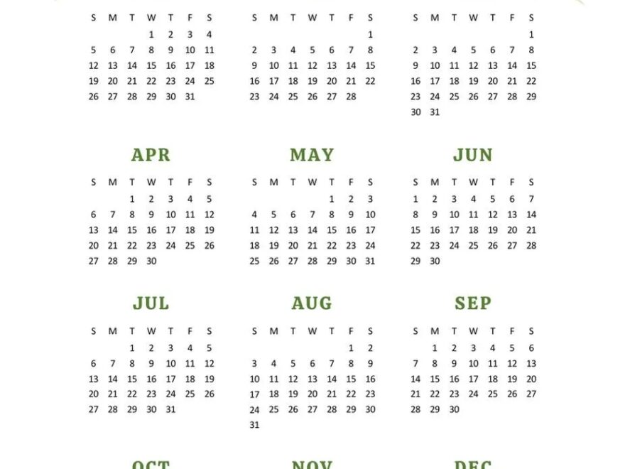 Yearly Calendar 2025 On One Page 40 Best Free Templates