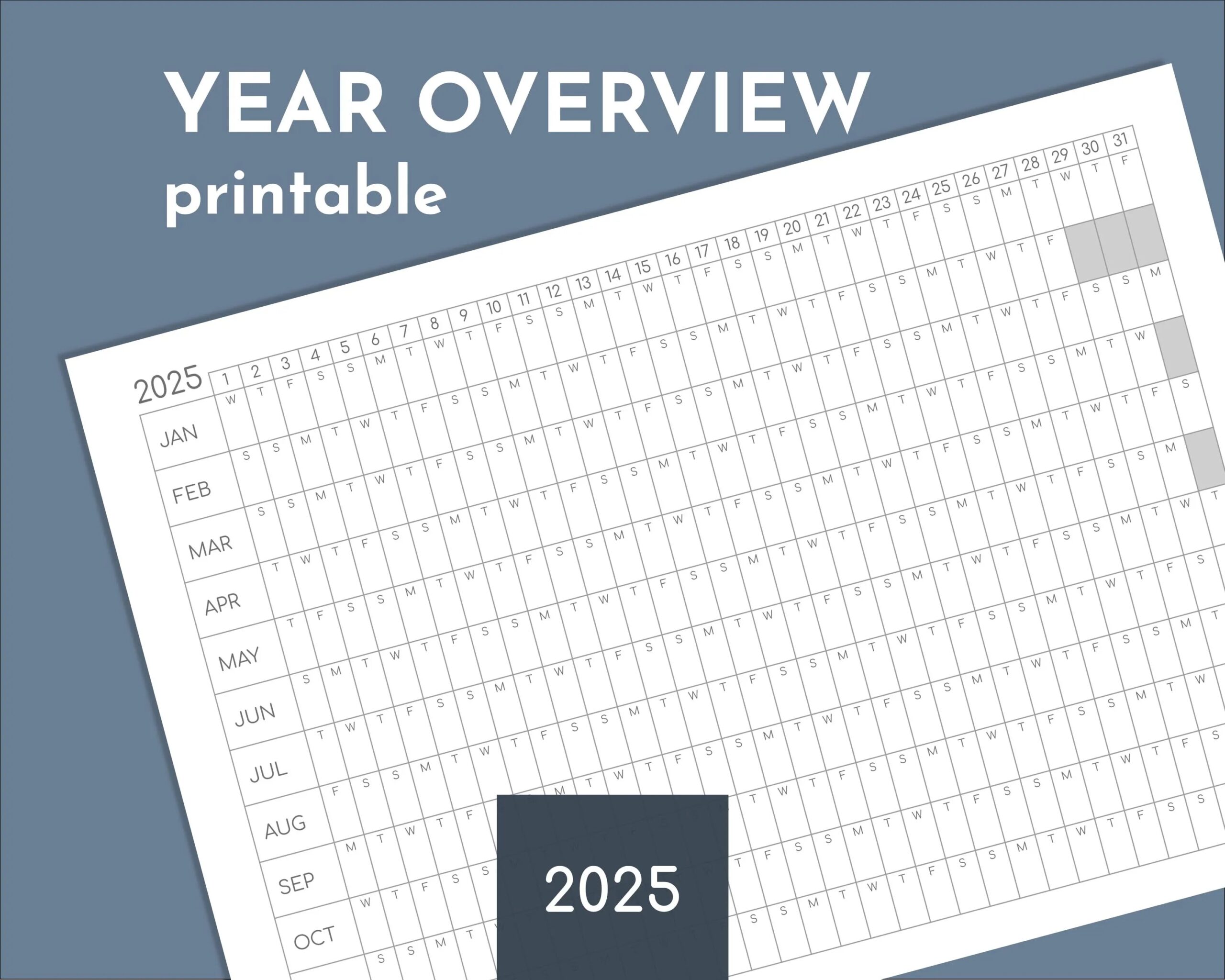 Yearly Overview Printable 2025 Calendar Year Tracker On One Page Etsy