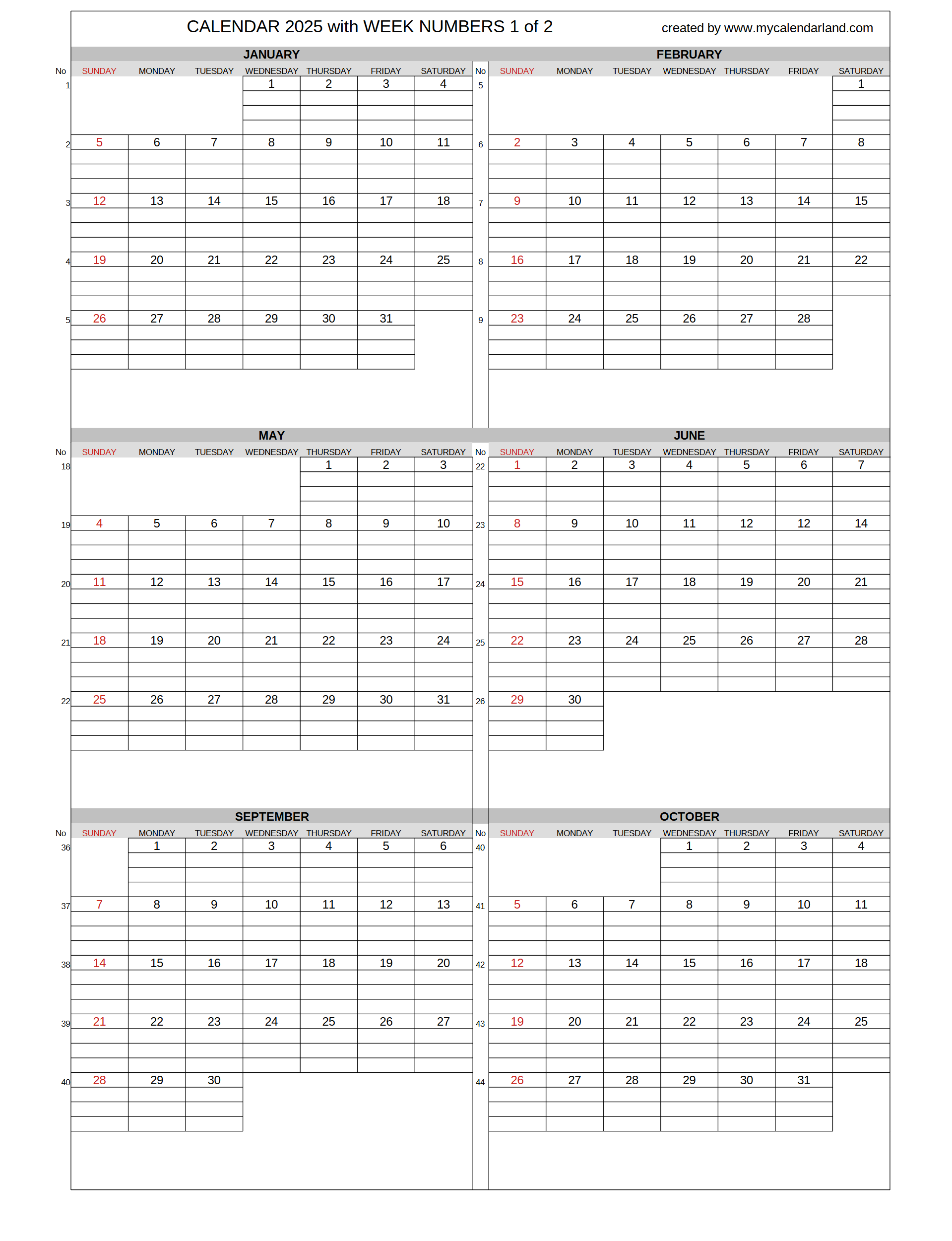 2025 Calendar With Blank Notes