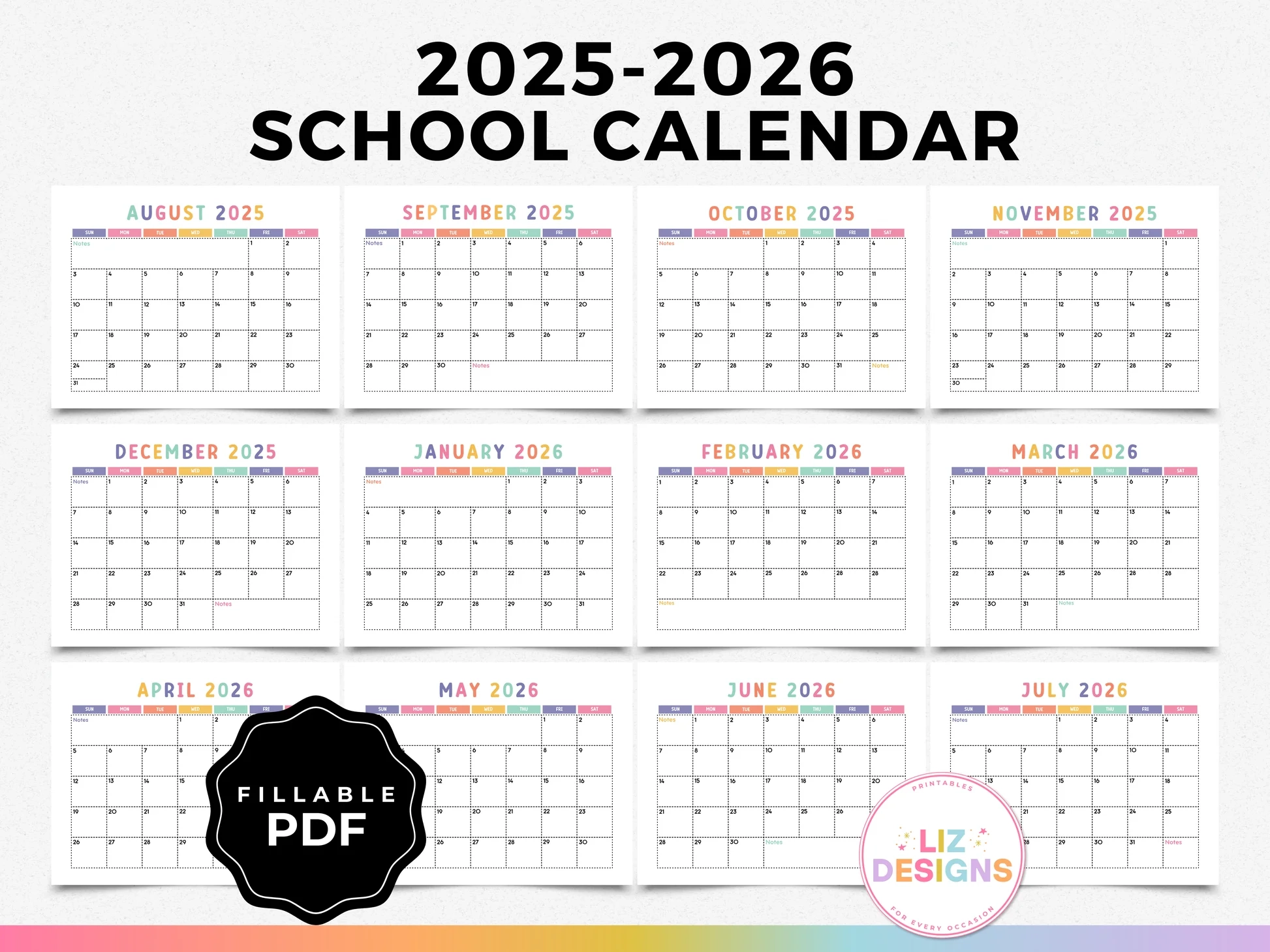 2025 2026 School Year Calendar Fillable PDF 2025 2026 School Year Calendar Fillable PDF