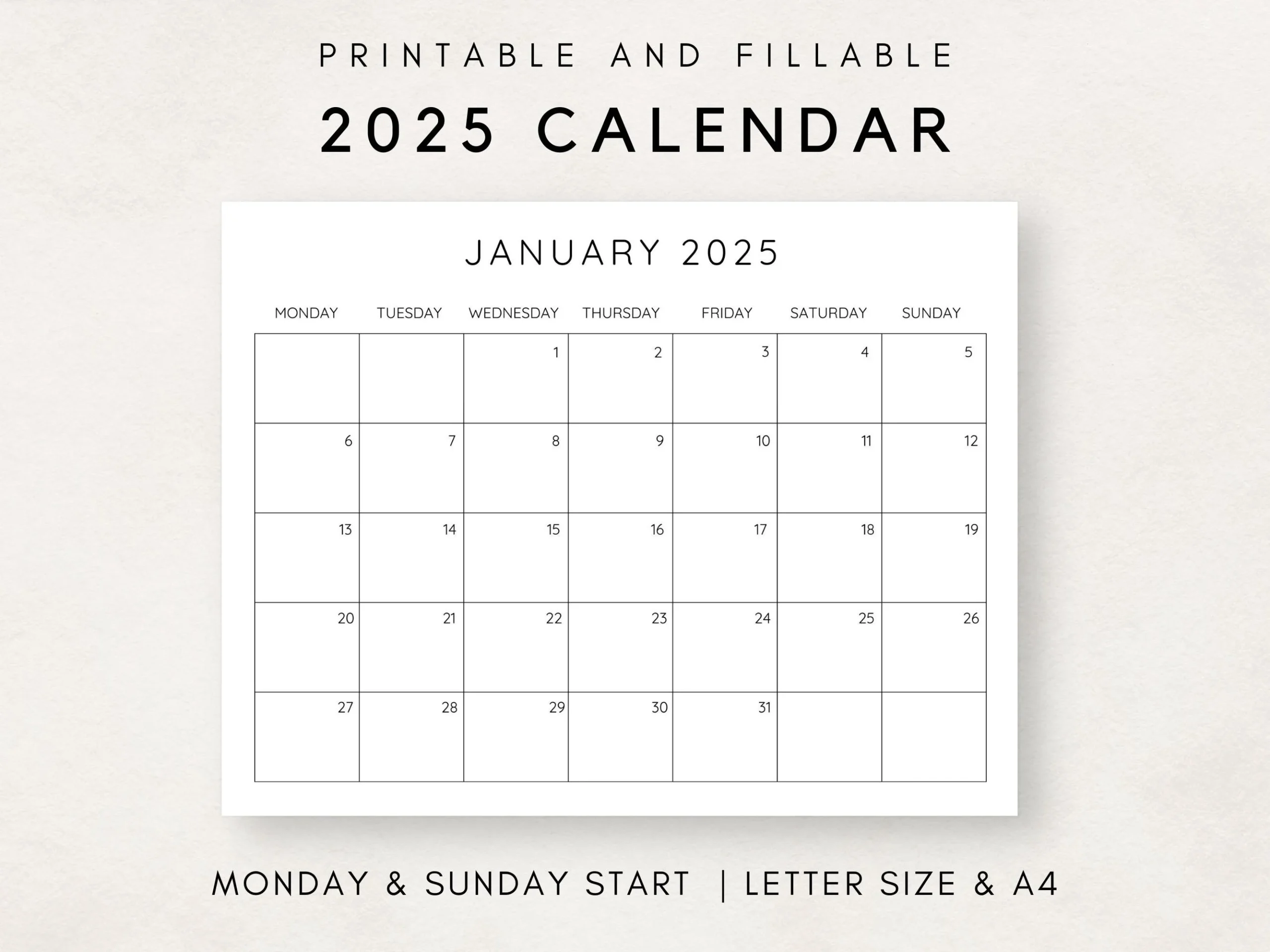 Blank Calendar Fillable 2025