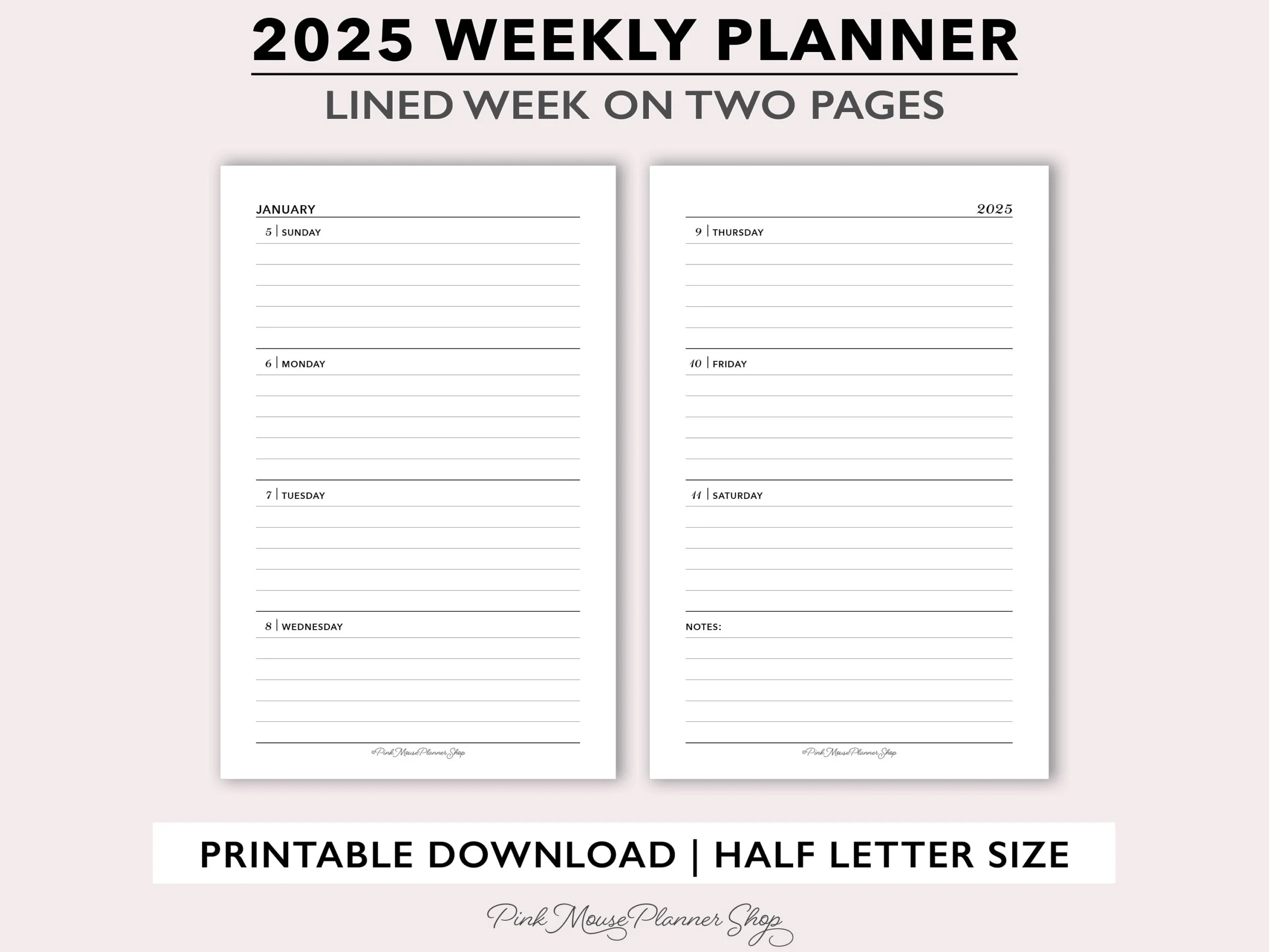 2025 Lined Weekly Planner Printable 2025 Weekly Planner Template Weekly Calendar For Ring Binders Half Size Week On 2 Page Ruled Agenda Etsy 2025 Lined Weekly Planner Printable 2025 Weekly Planner Template Weekly Calendar For Ring Binders Half Size Week On 2 Page Ruled Agenda Etsy