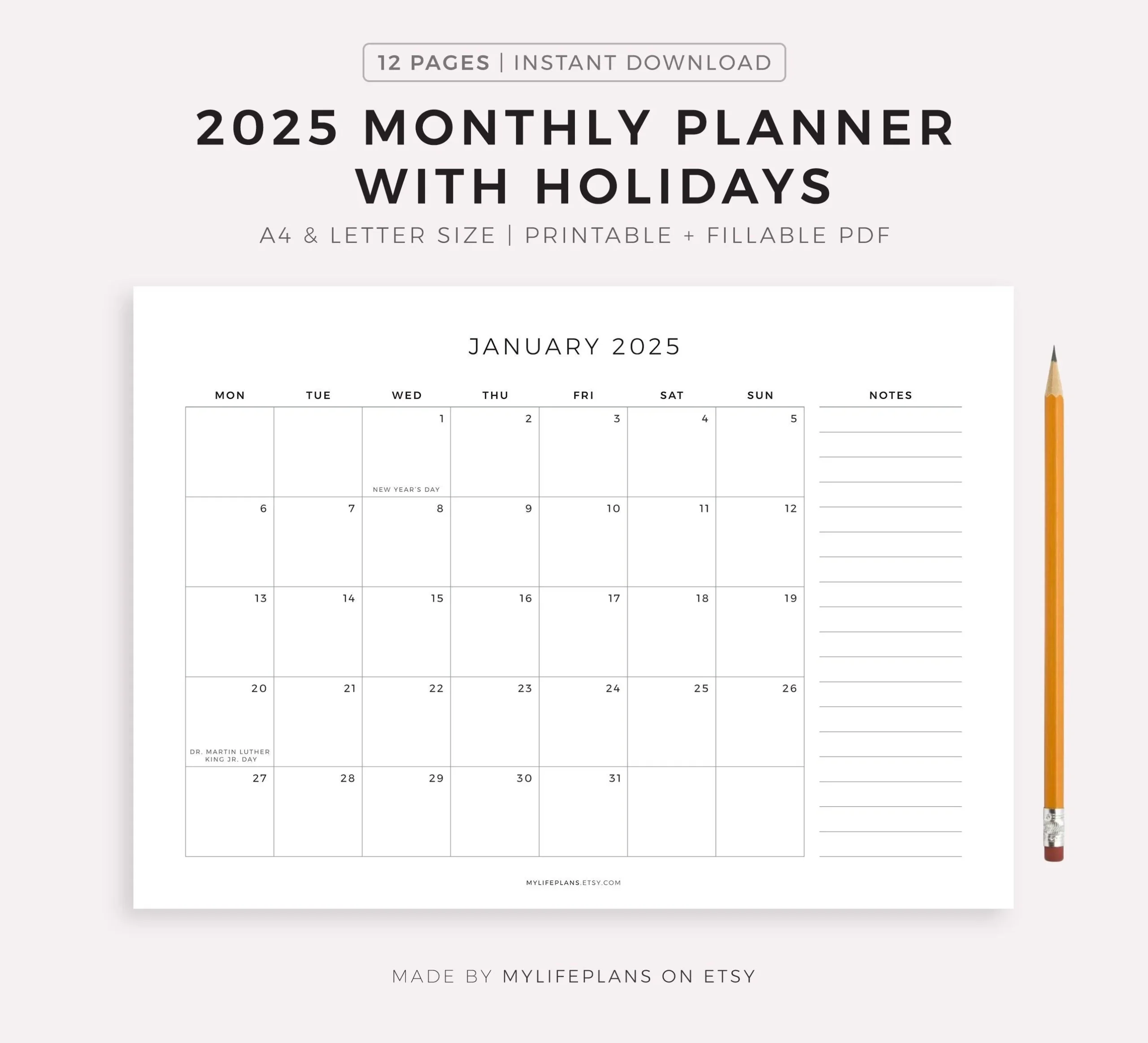 Blank Monthly Calendar 2025 With Holidays Blank Monthly Calendar 2025 With Holidays