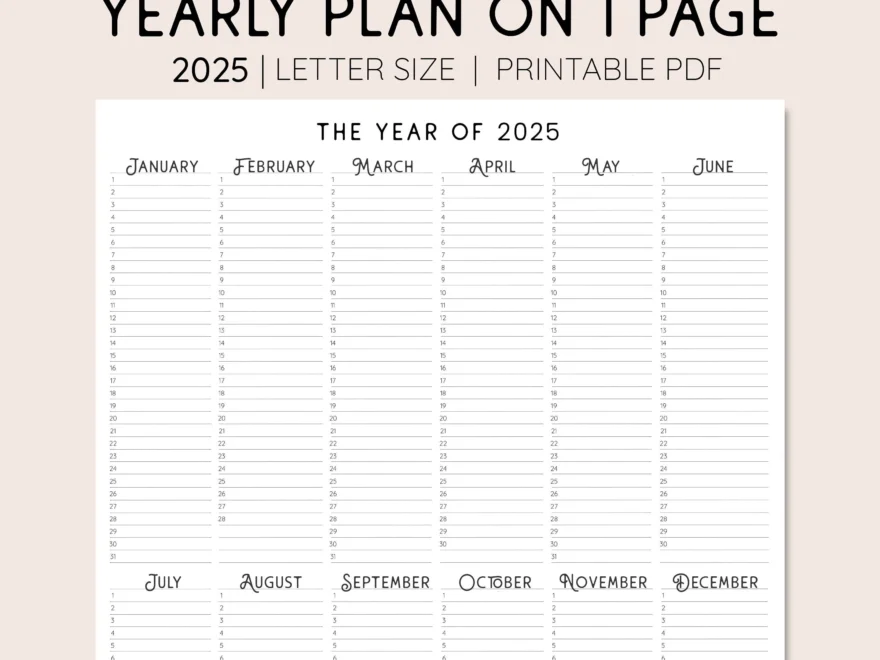 2025 Year At A Glance INSTANT DOWNLOAD Yearly Overview Printable Calendar 2025 Yearly Planner Annual Overview Etsy