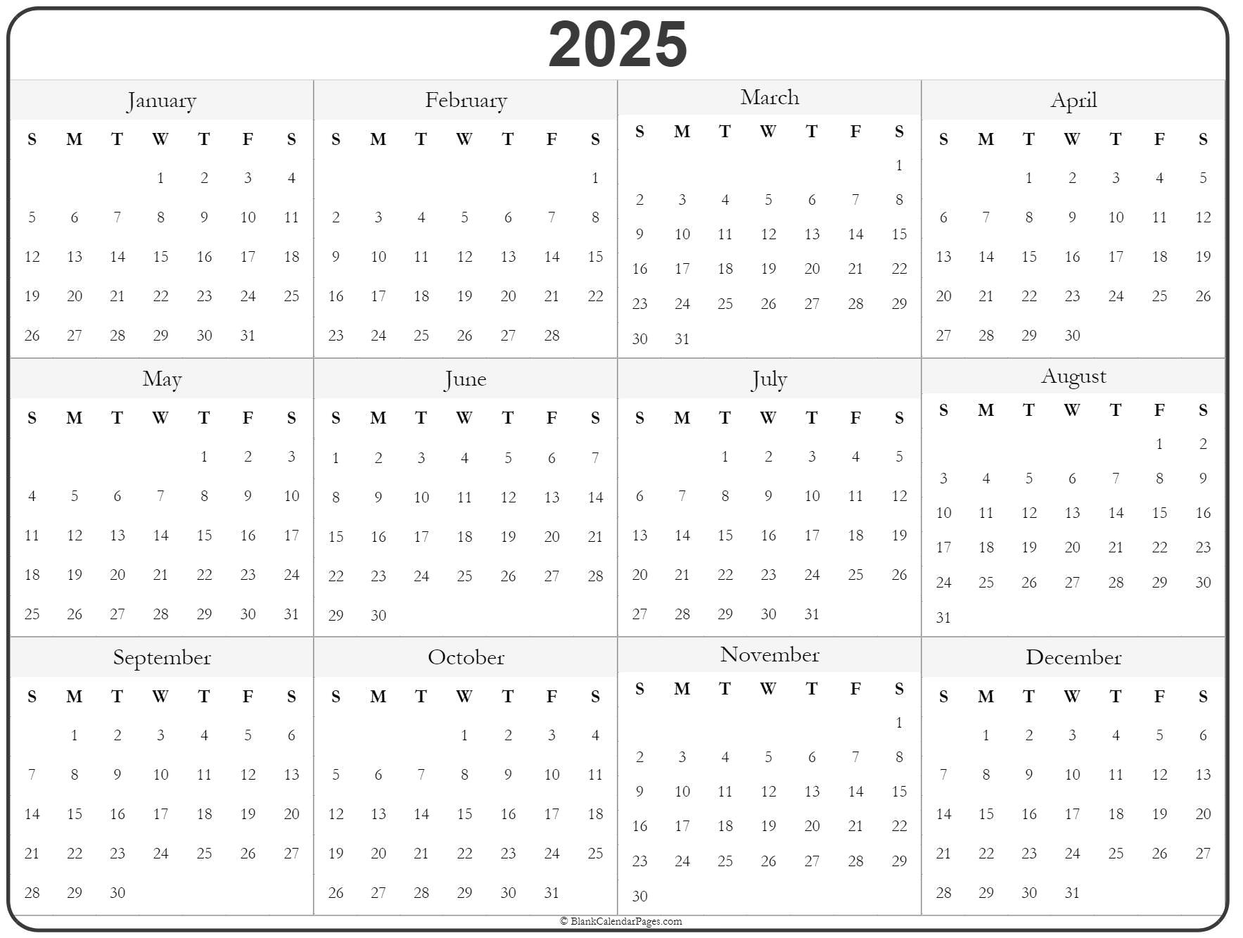 2025 Year Calendar Yearly Printable 2025 Year Calendar Yearly Printable