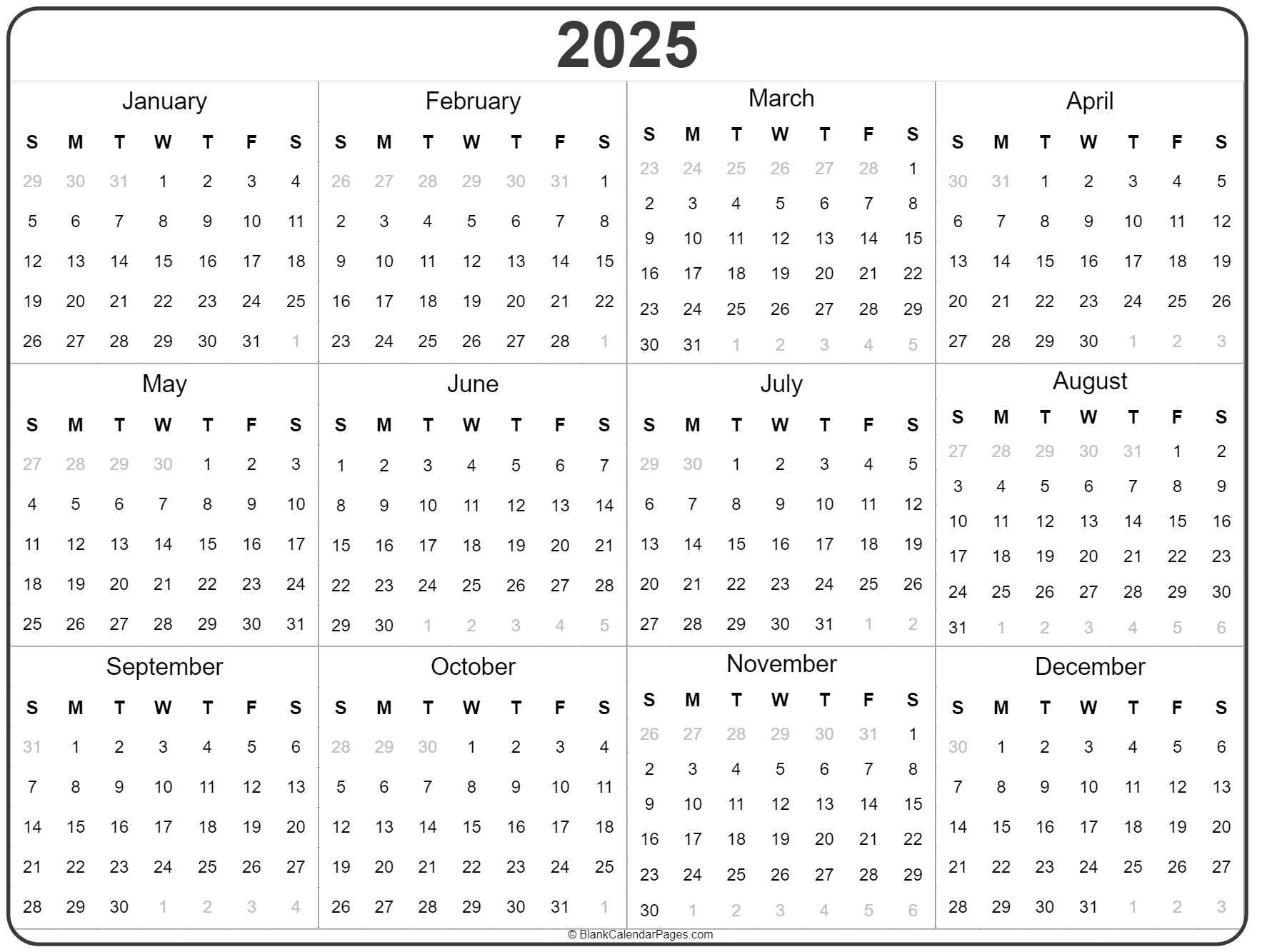 Blank Calendars 2025 To Print Blank Calendars 2025 To Print