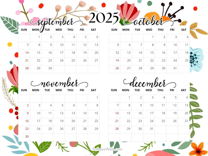 4 Month Printable Calendars September October November And December 2025 EntheosWeb