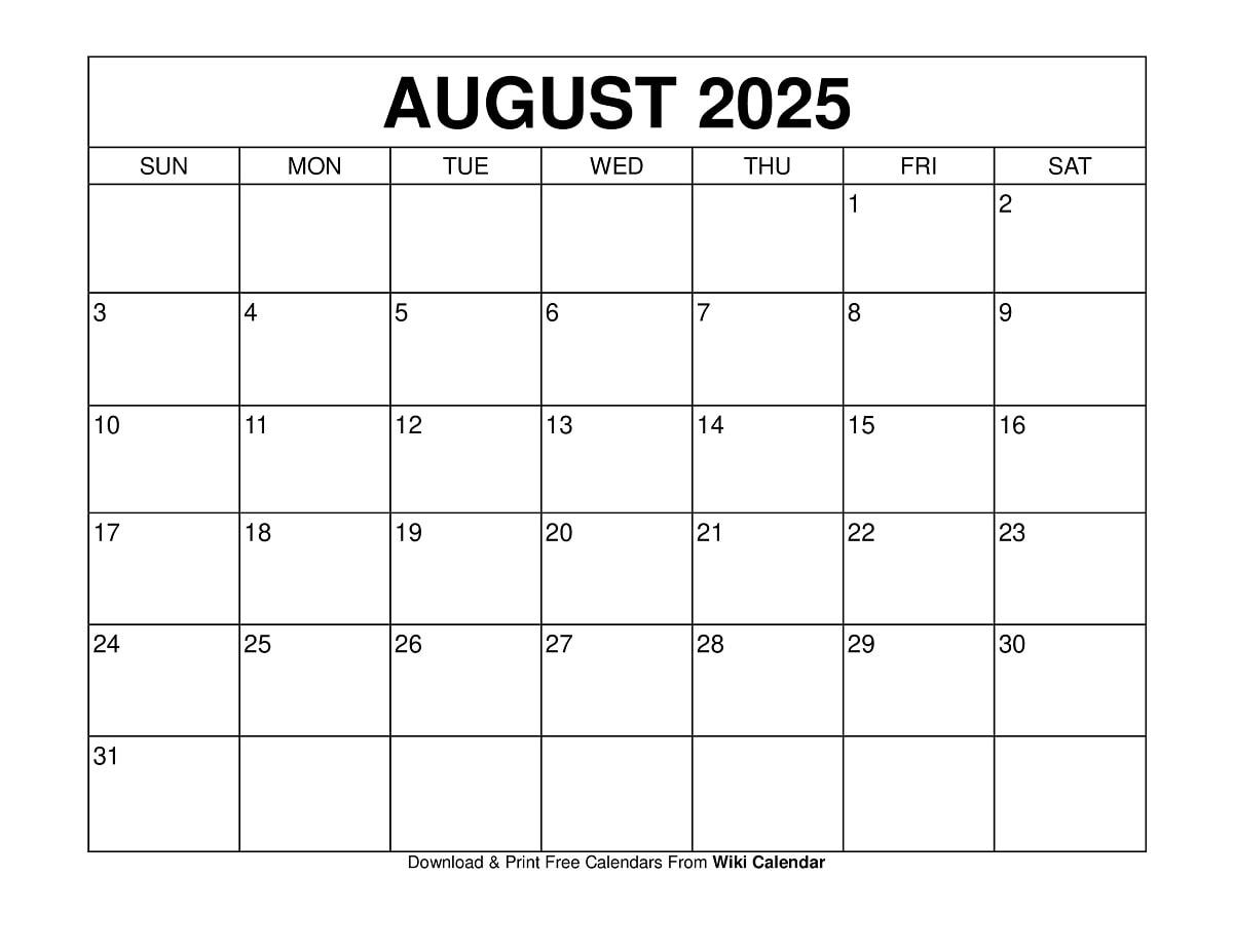 August 2025 Calendar Printable Templates More August 2025 Calendar Printable Templates More