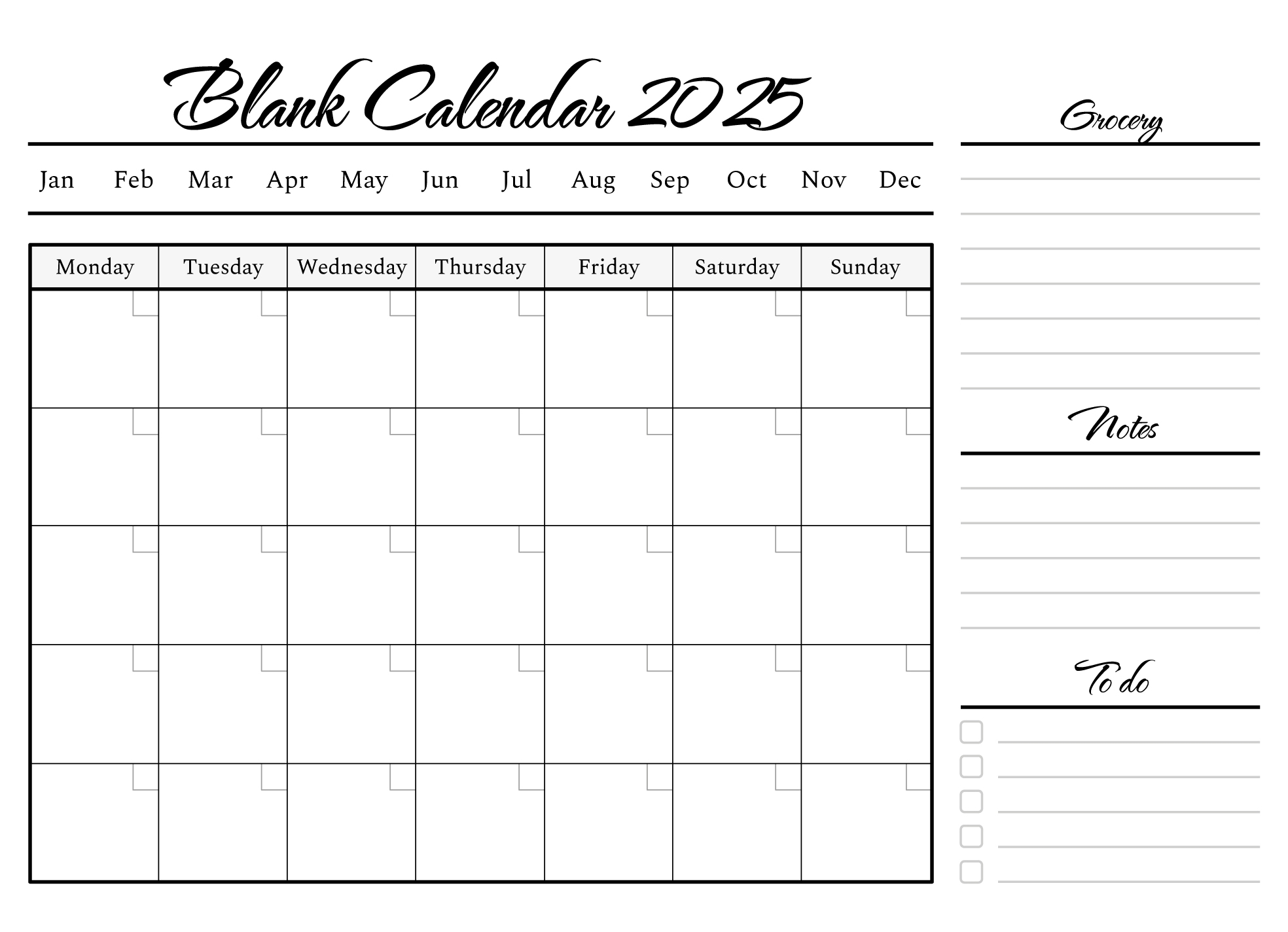 Blank Calendar 2025 With Notes Blank Calendar 2025 With Notes
