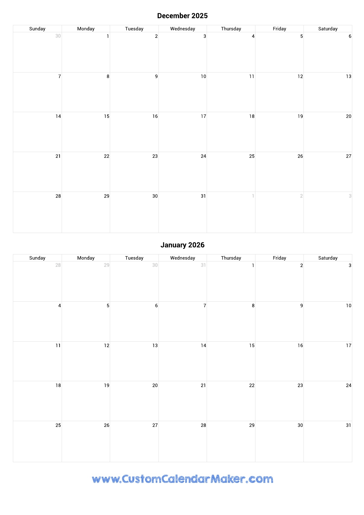 Dec 2025 Printable Calendar Vertical Blank Dec 2025 Printable Calendar Vertical Blank