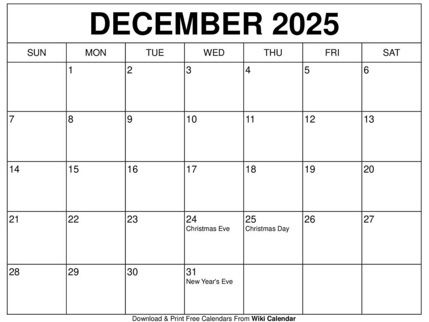 December 2025 Calendar Printable Templates More