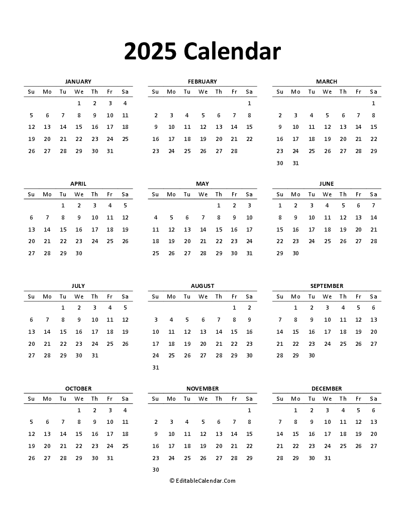 Download 2025 Free Printable Calendar Editable PDF Version Download 2025 Free Printable Calendar Editable PDF Version