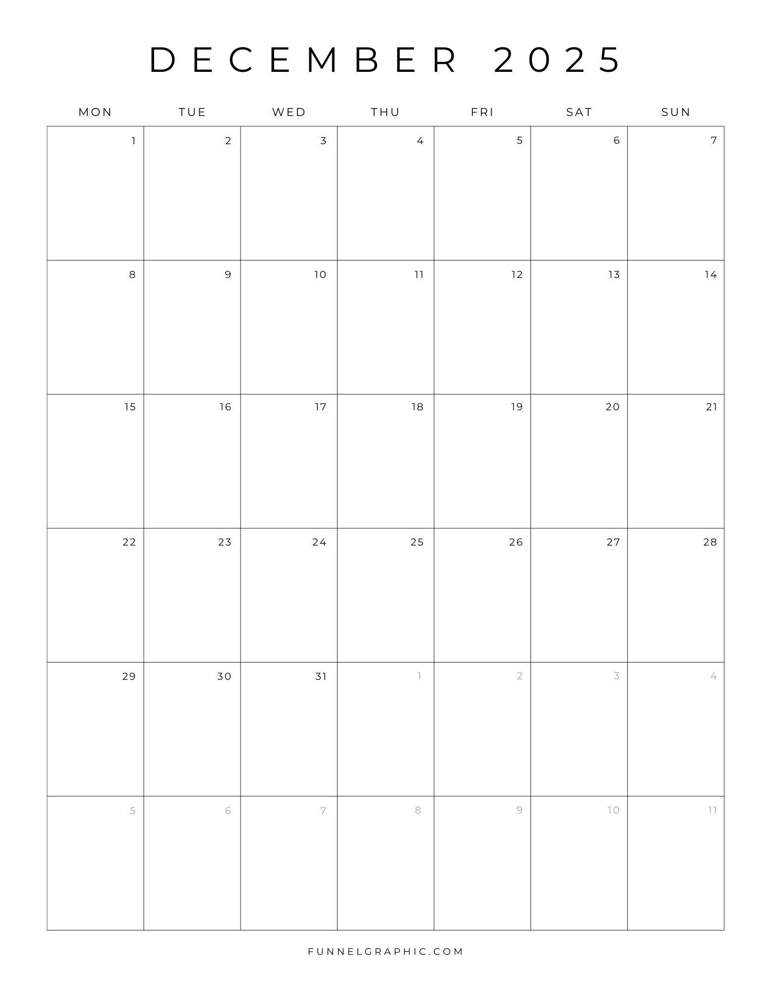 Blank Dec 2025 Calendar Printable Blank Dec 2025 Calendar Printable