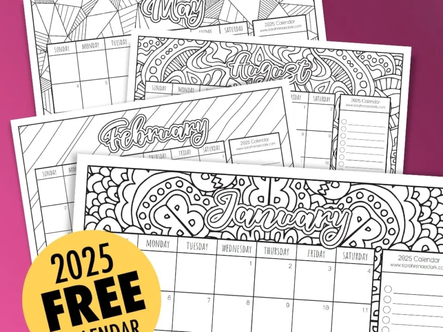 Free 2025 Printable Coloring Calendar By Sarah Renae Clark