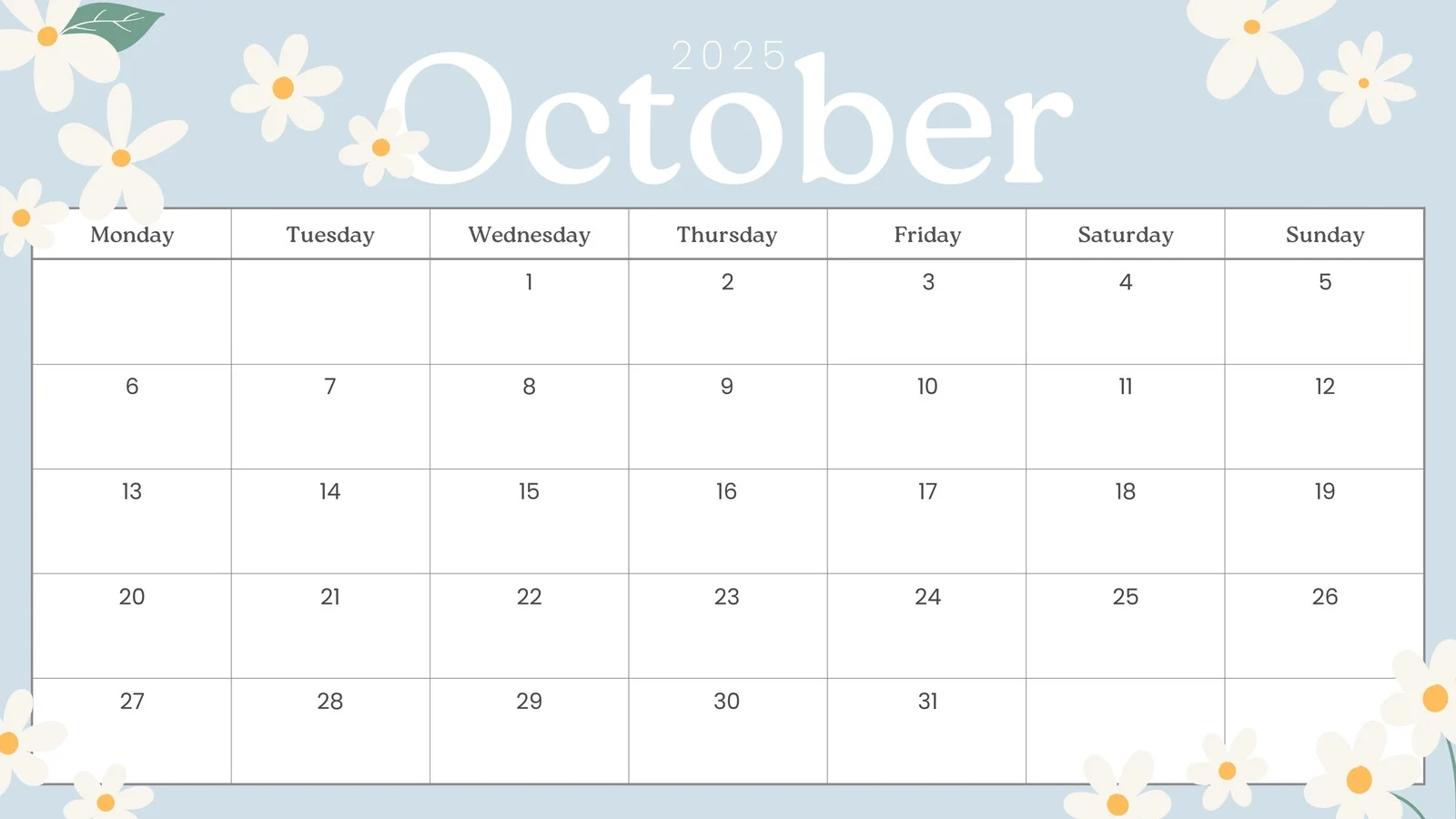 October Calendar Blank 2025 October Calendar Blank 2025
