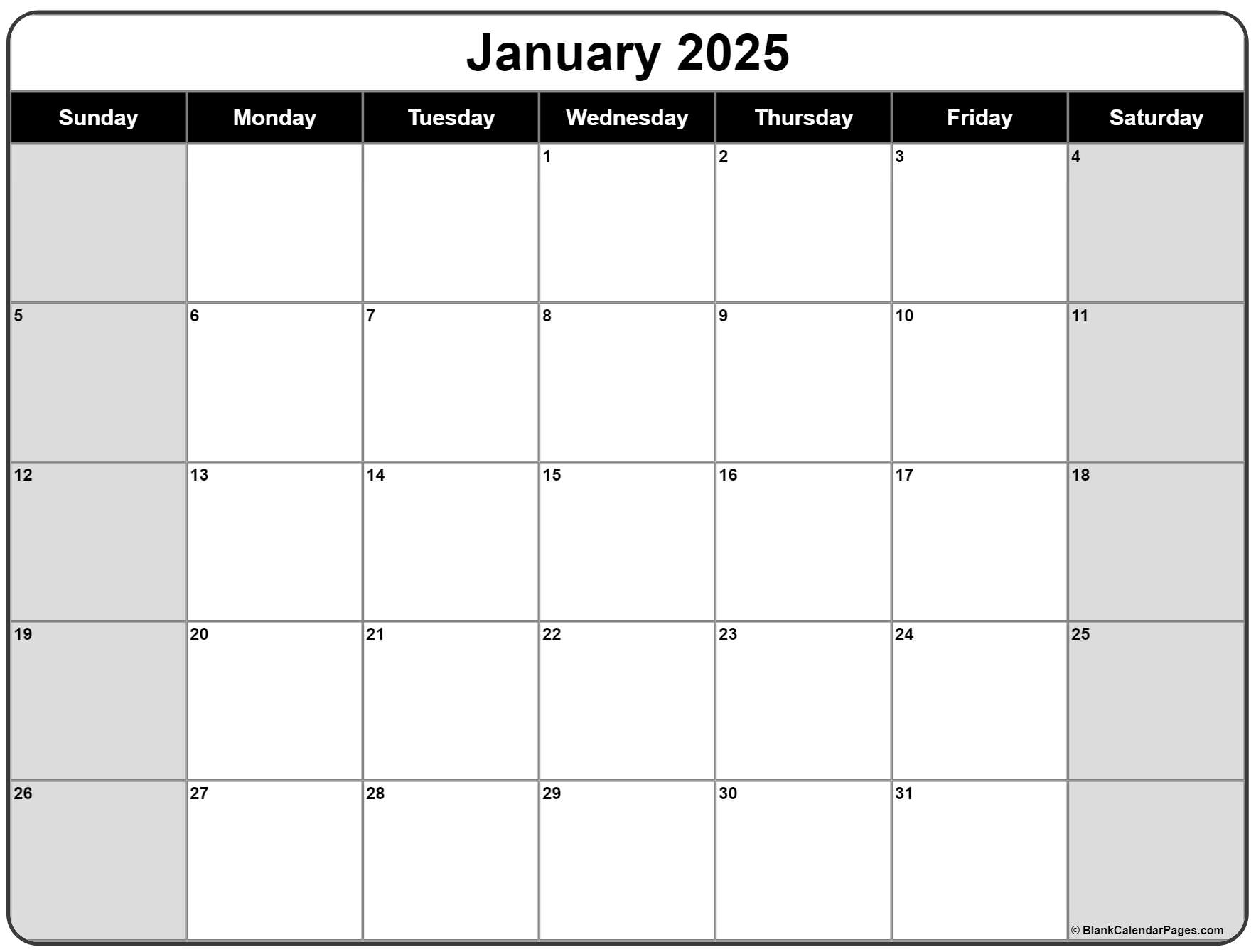 January 2025 Calendar Free Printable Calendars January 2025 Calendar Free Printable Calendars