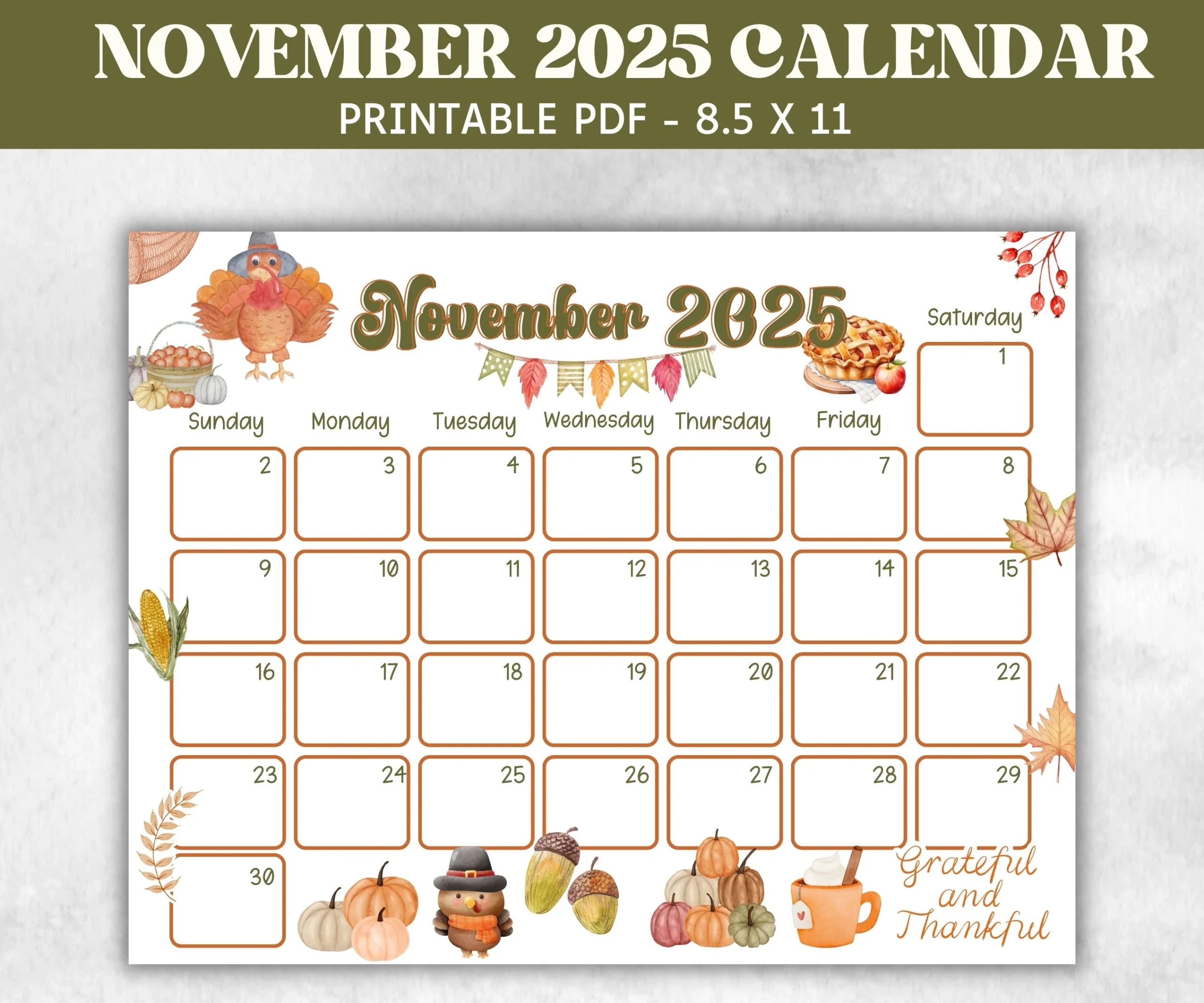 November Cute 2025 Blank Calendar November Cute 2025 Blank Calendar