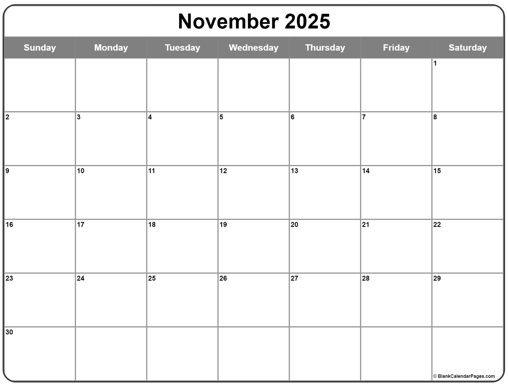 Novemeber 2025 Blank Calendar Novemeber 2025 Blank Calendar