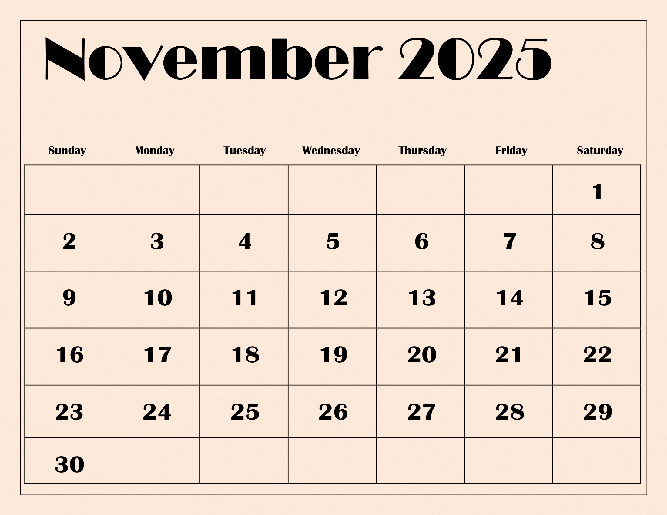 November 2025 Calendar Printable PDF Template With Holidays November 2025 Calendar Printable PDF Template With Holidays