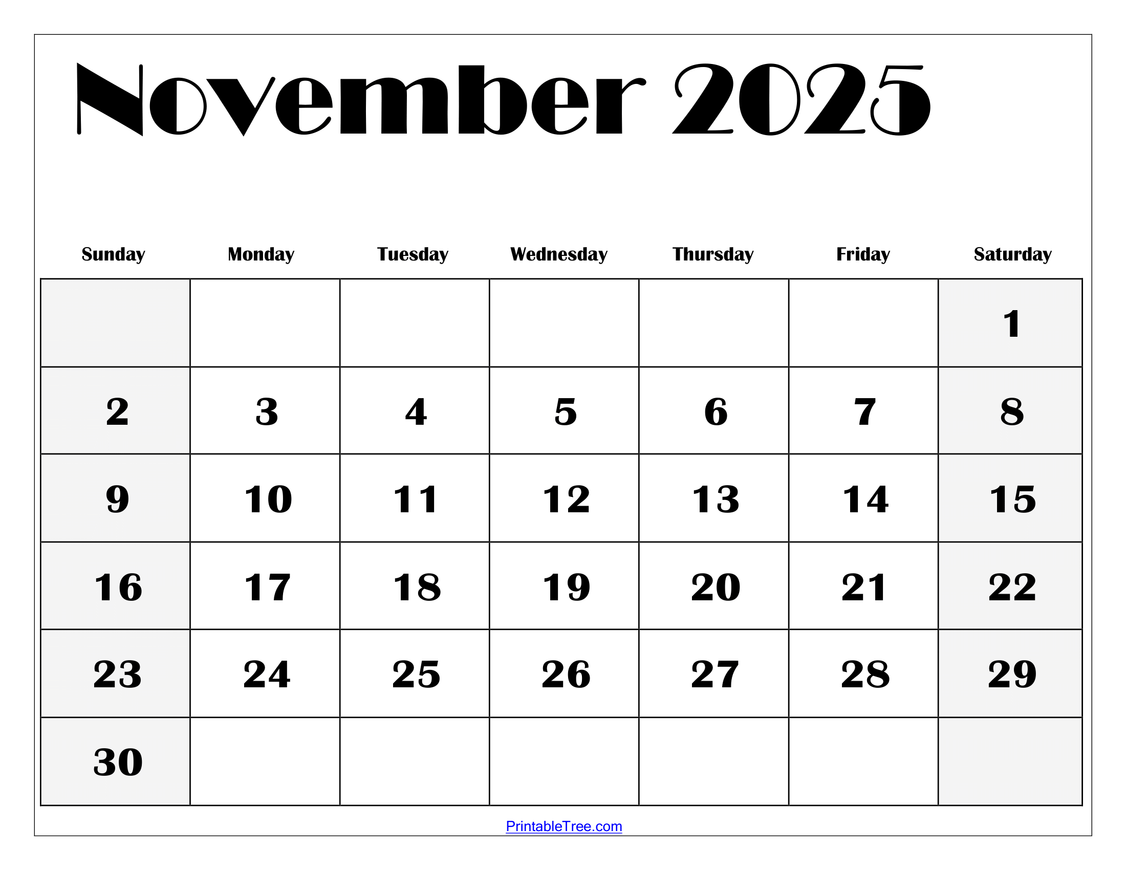 November 2025 Calendar Printable PDF Template With Holidays November 2025 Calendar Printable PDF Template With Holidays