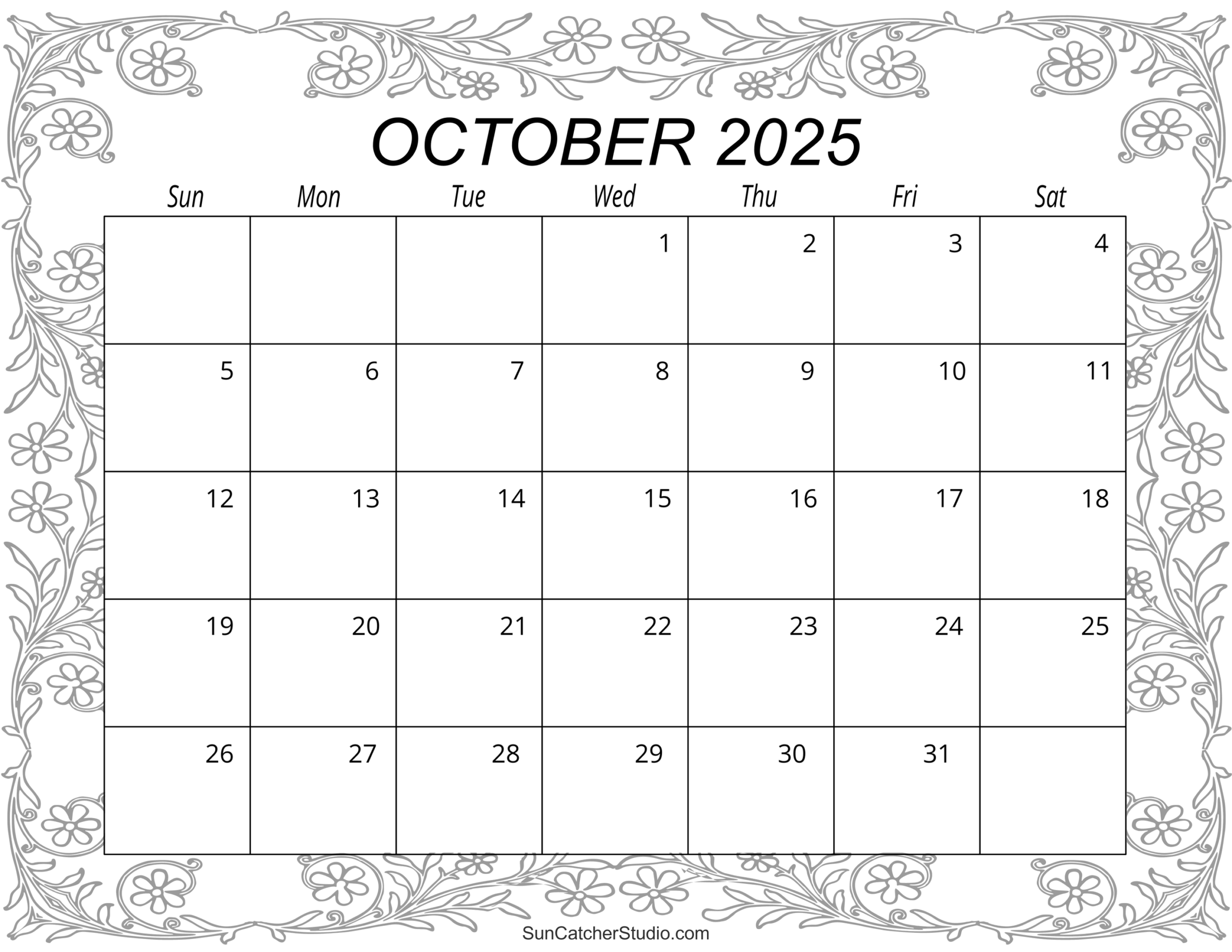 Blank Monthly Calendar October 2025 Printable Blank Monthly Calendar October 2025 Printable