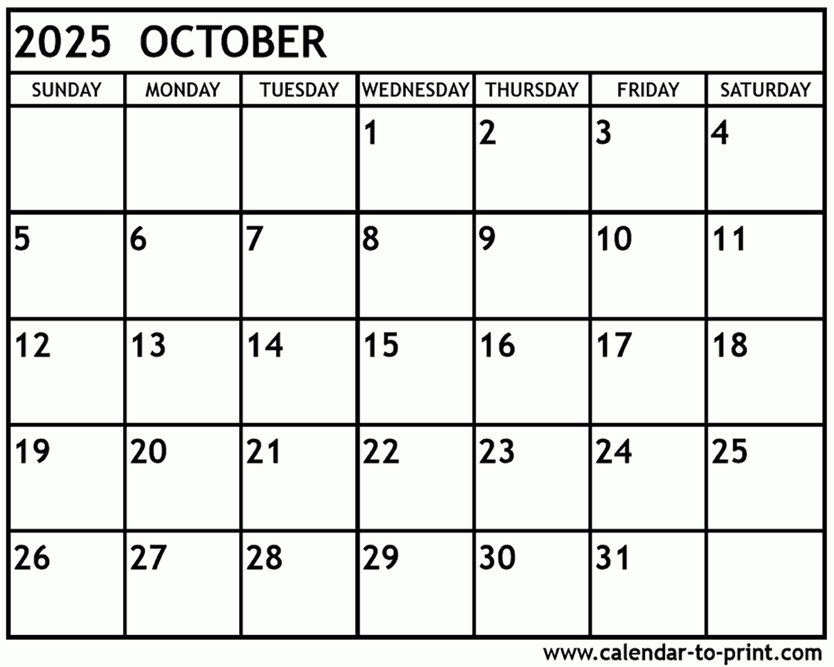 Blank October Calendars 2025 Blank October Calendars 2025