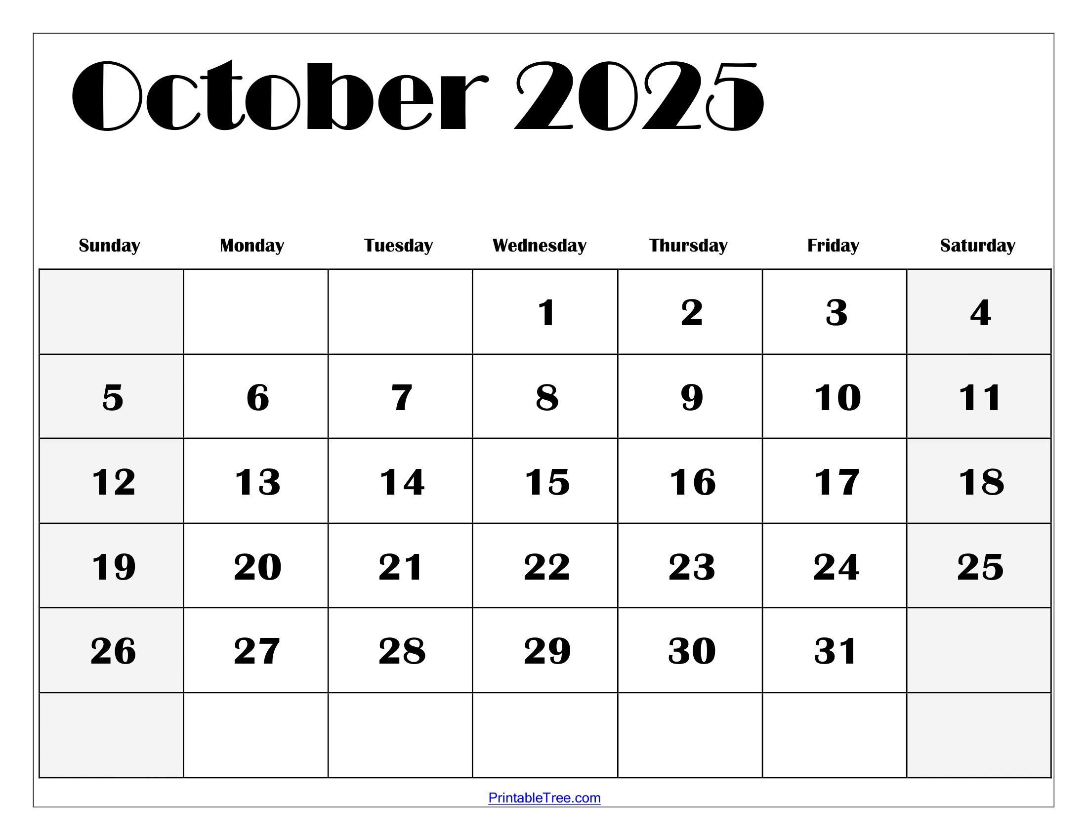 Blank Printable October 2025 Calendar Page Blank Printable October 2025 Calendar Page