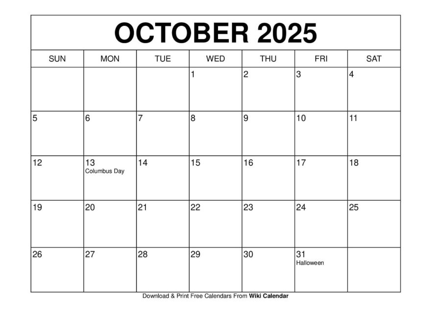 October 2025 Calendar Printable Templates More