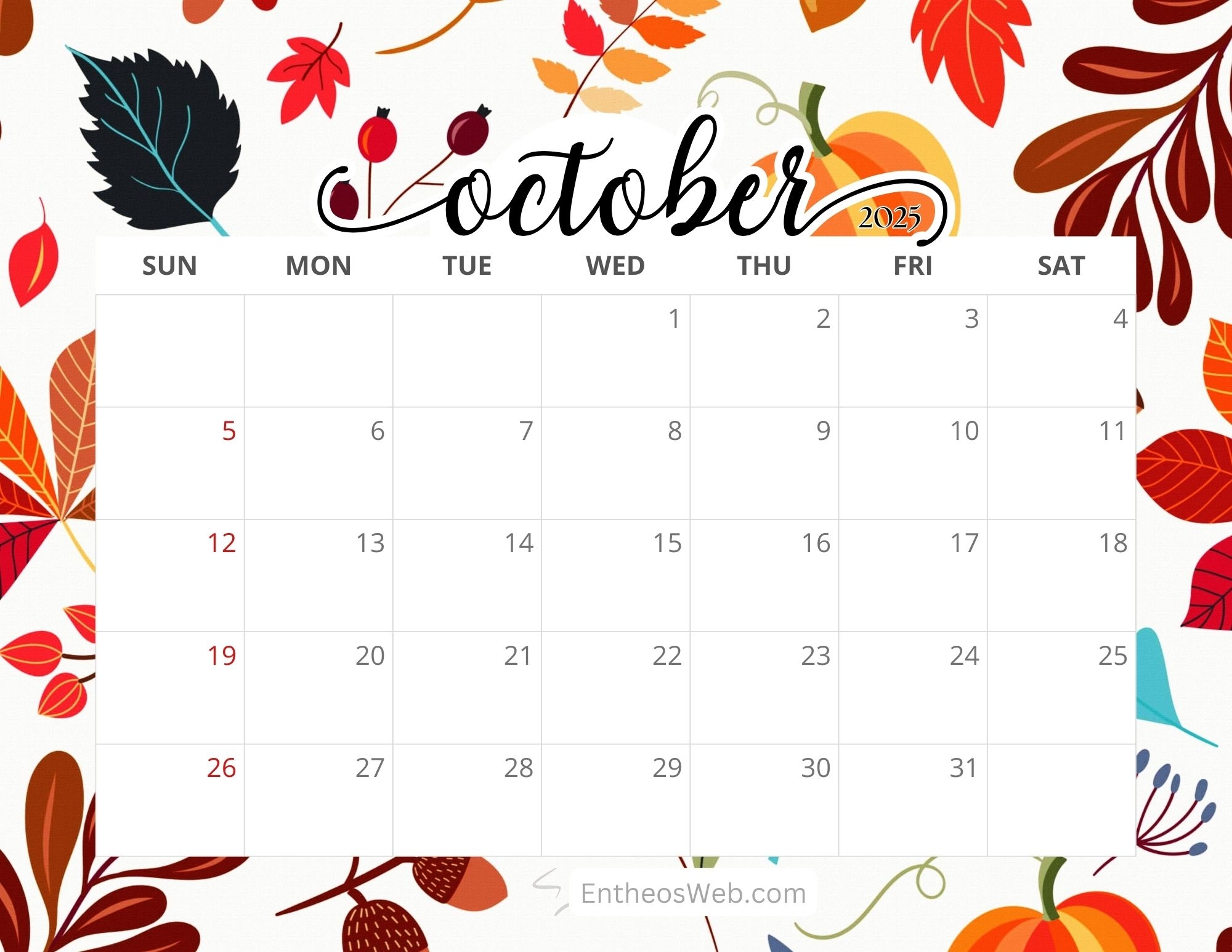 Free Blank October Calendar 2025 Free Blank October Calendar 2025