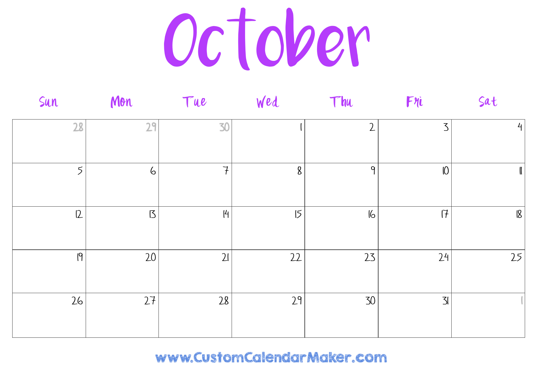 Large Blank 2025 October Calendar Large Blank 2025 October Calendar