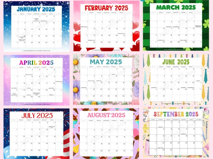 Printable 2025 Monthly Calendar With Holidays Cassie Smallwood