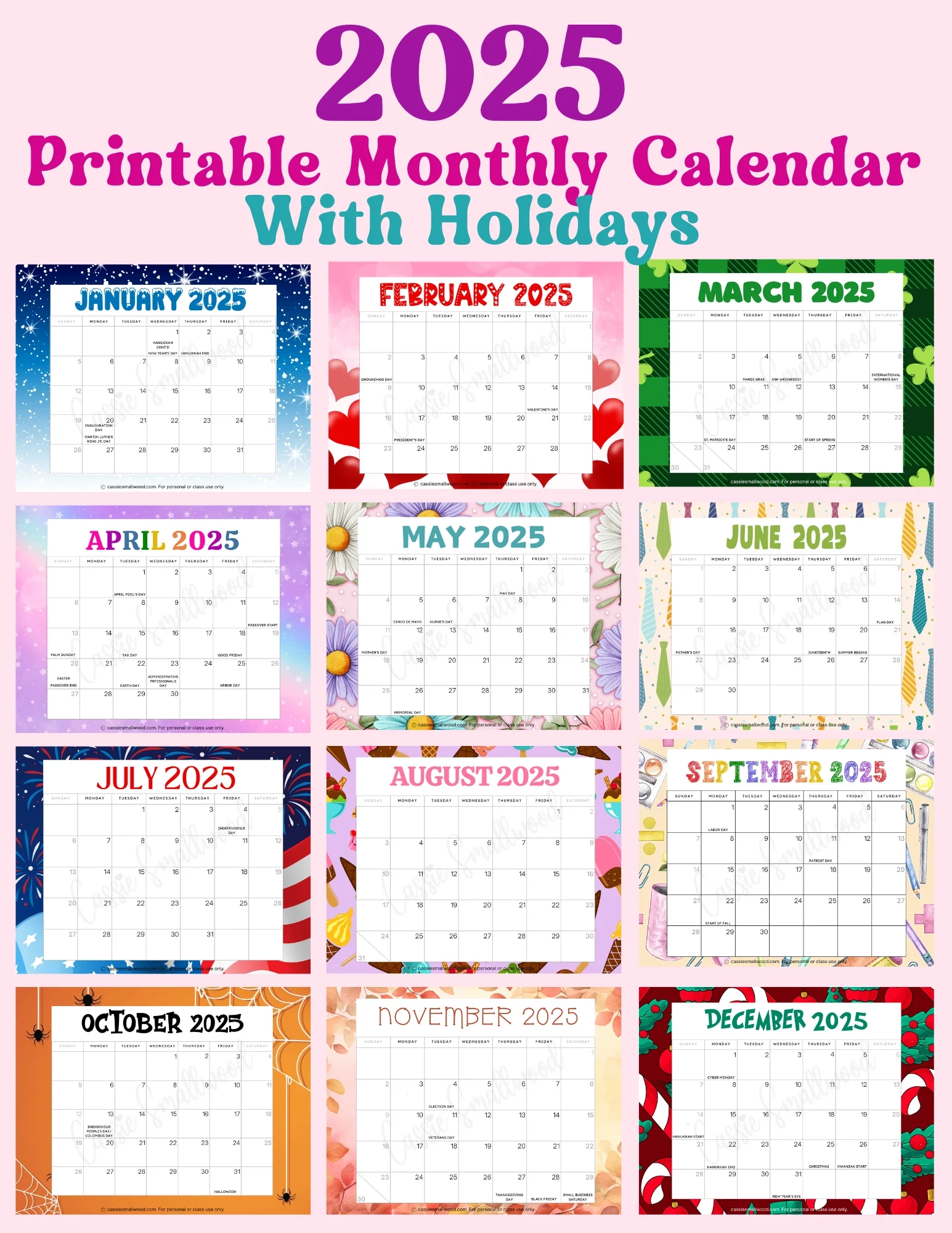 Printable 2025 Monthly Calendar With Holidays Cassie Smallwood Printable 2025 Monthly Calendar With Holidays Cassie Smallwood