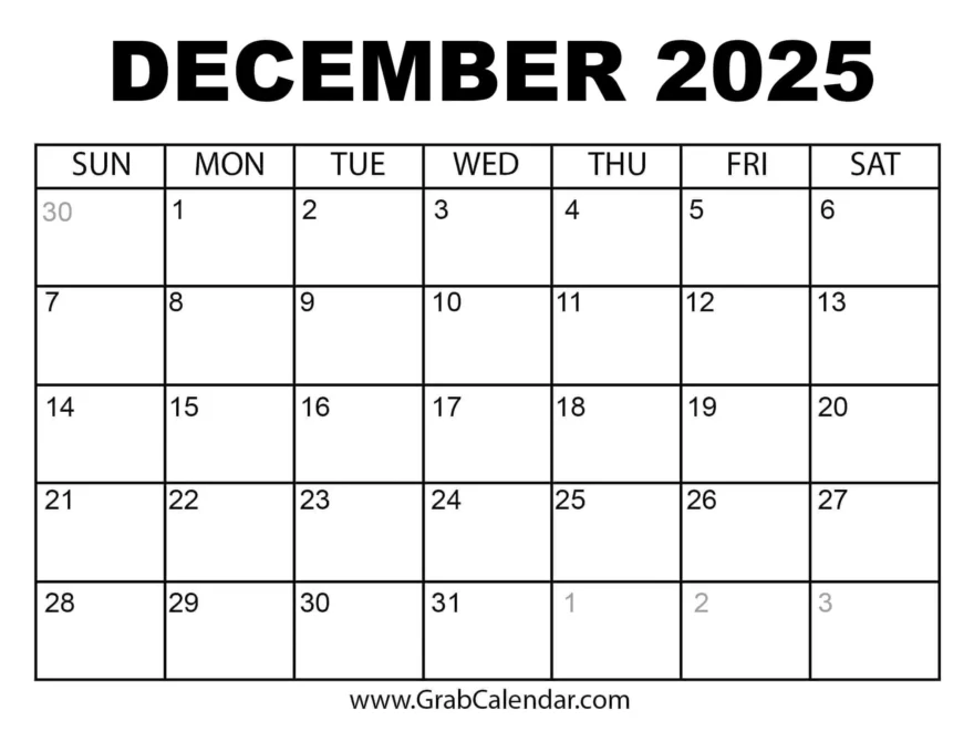 Printable December 2025 Calendar