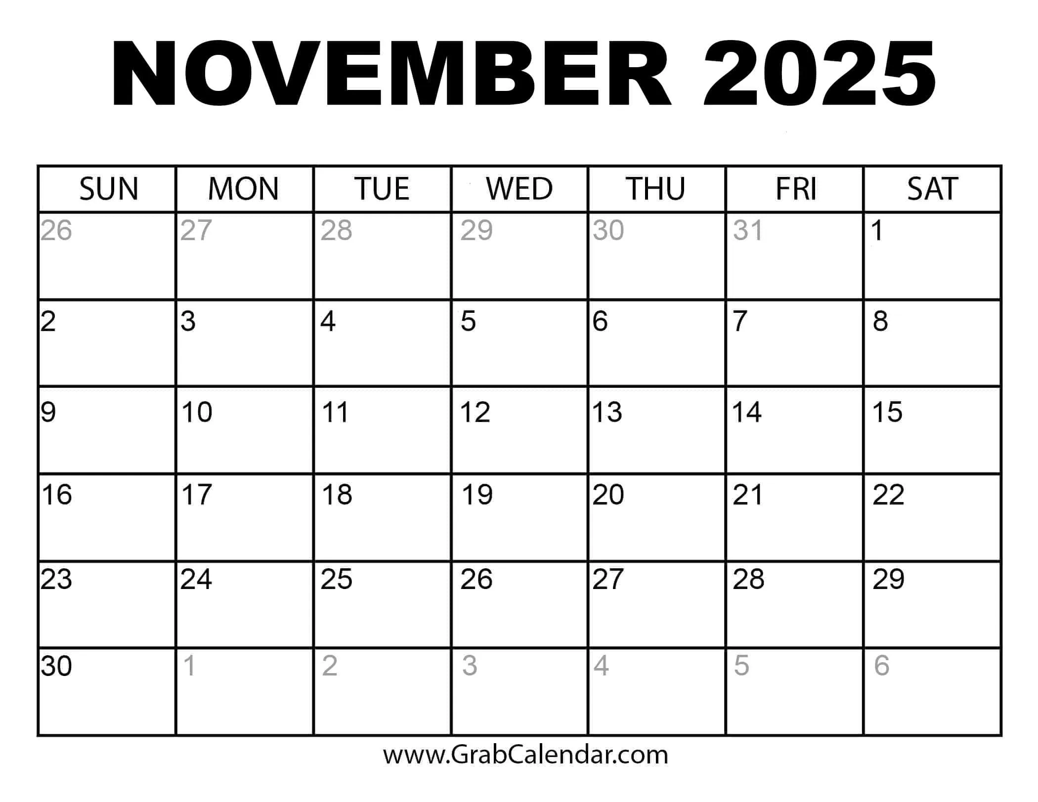 Printable November 2025 Calendar Printable November 2025 Calendar