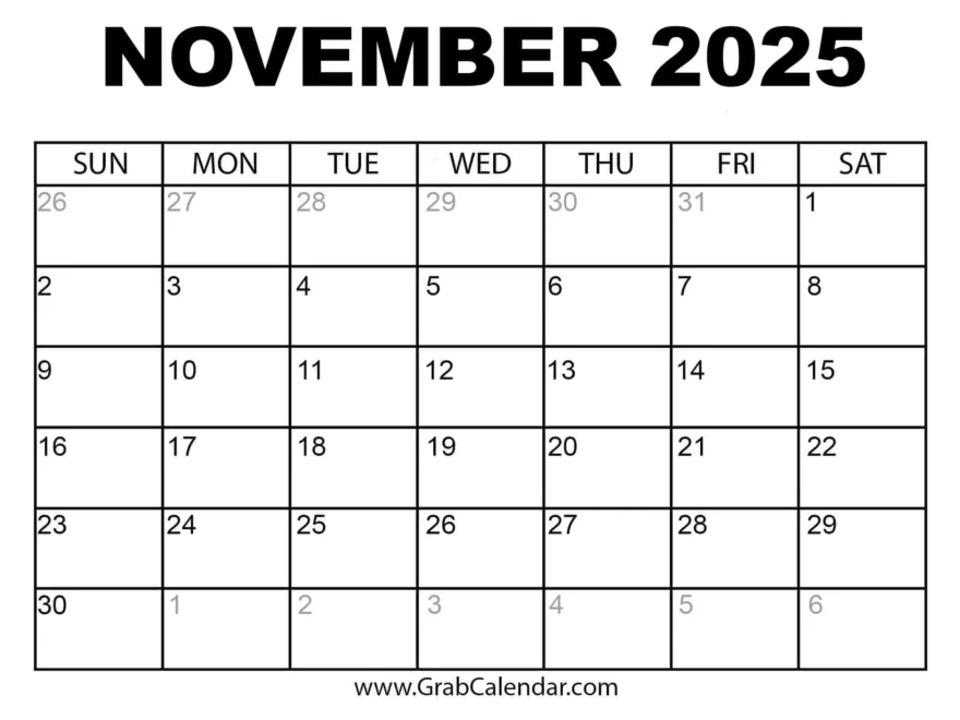 Printable November 2025 Calendar