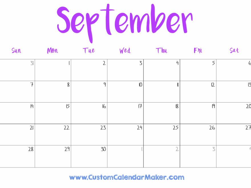 September 2025 Printable Calendar 23 Free Templates PDF Custom Calendar Maker
