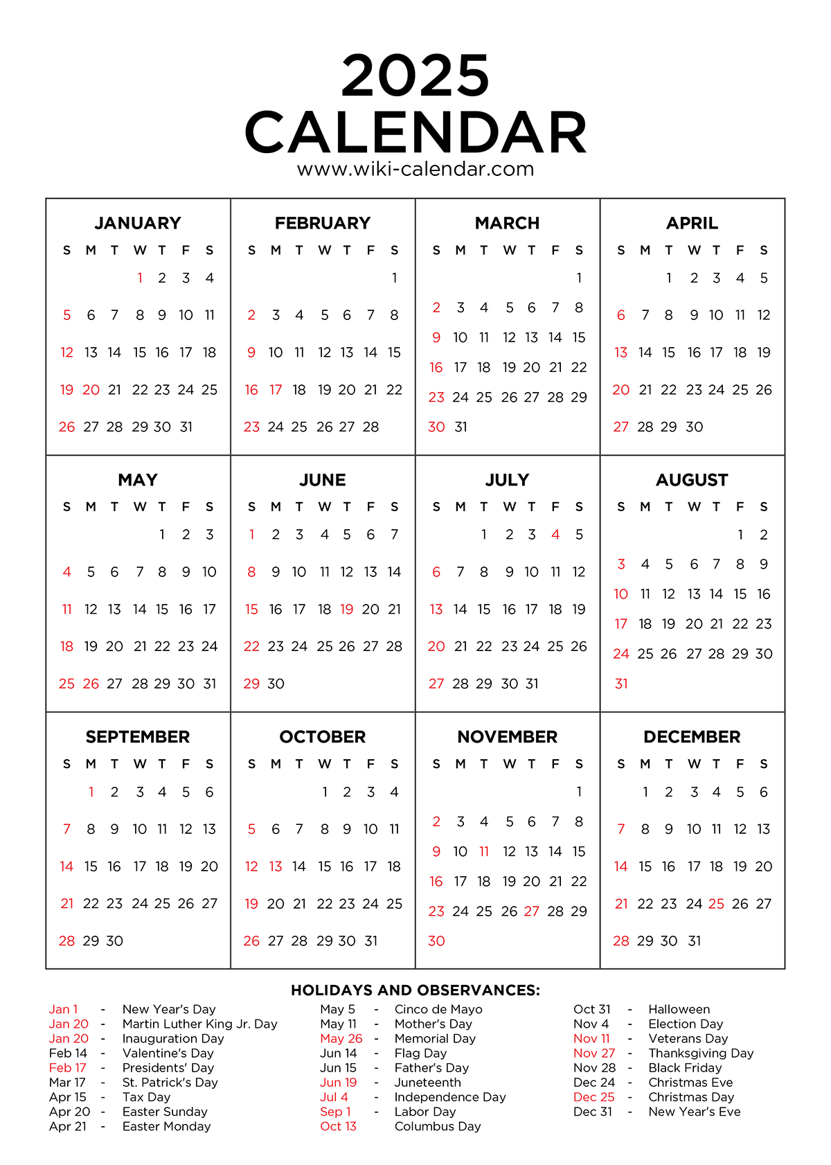 Full Year Blank Calendar 2025 Full Year Blank Calendar 2025