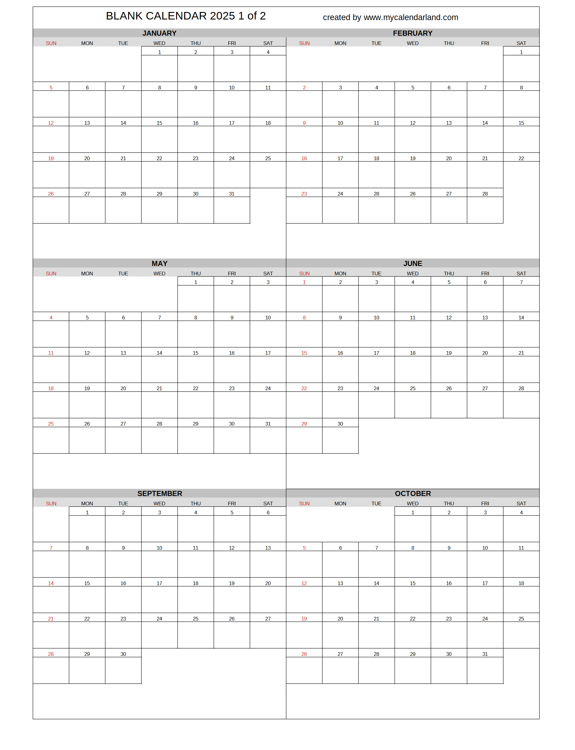 Full Page Blank Calendar 2025 Full Page Blank Calendar 2025