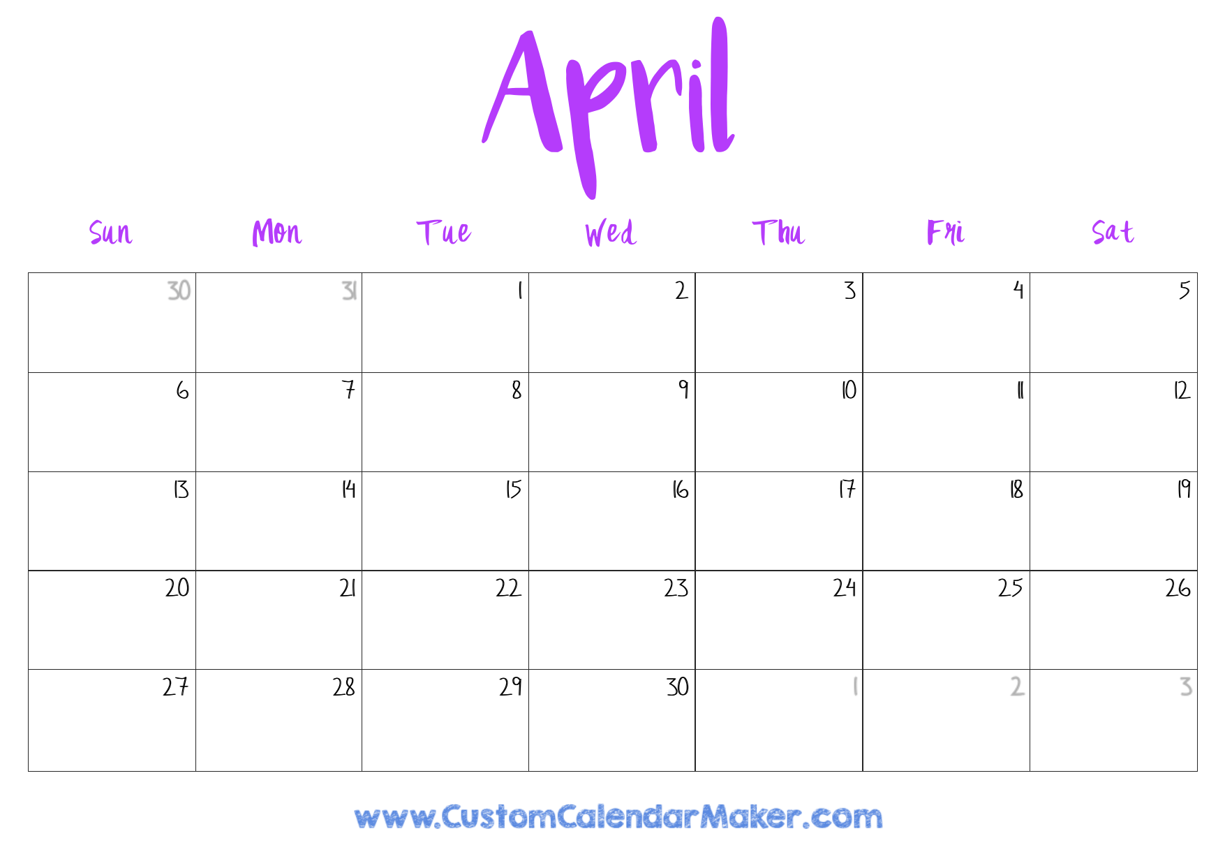 April 2025 Printable Calendar 23 Free Templates PDF Custom Calendar Maker