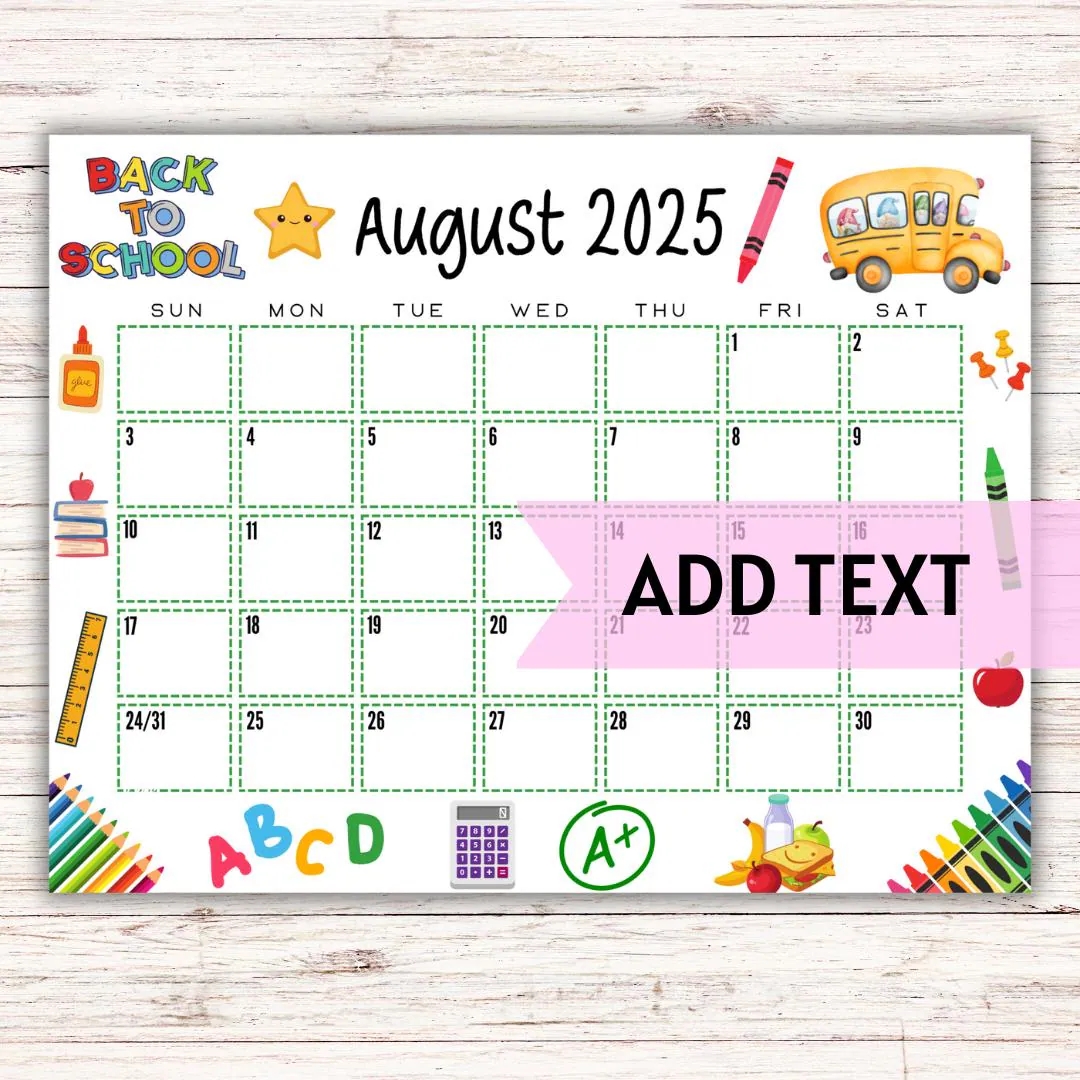 EDITABLE Printable August Calendar 2025 Colorful Back To School Calendar Classroom Calendar August 2025 Calendar Fillable Calendar Etsy